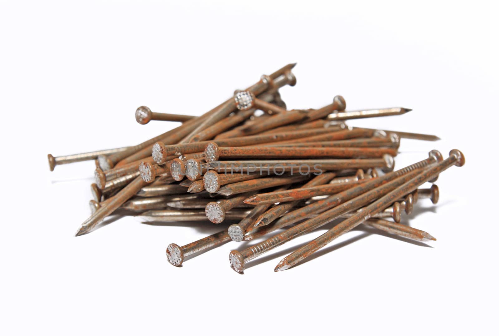 rusty nail on white background