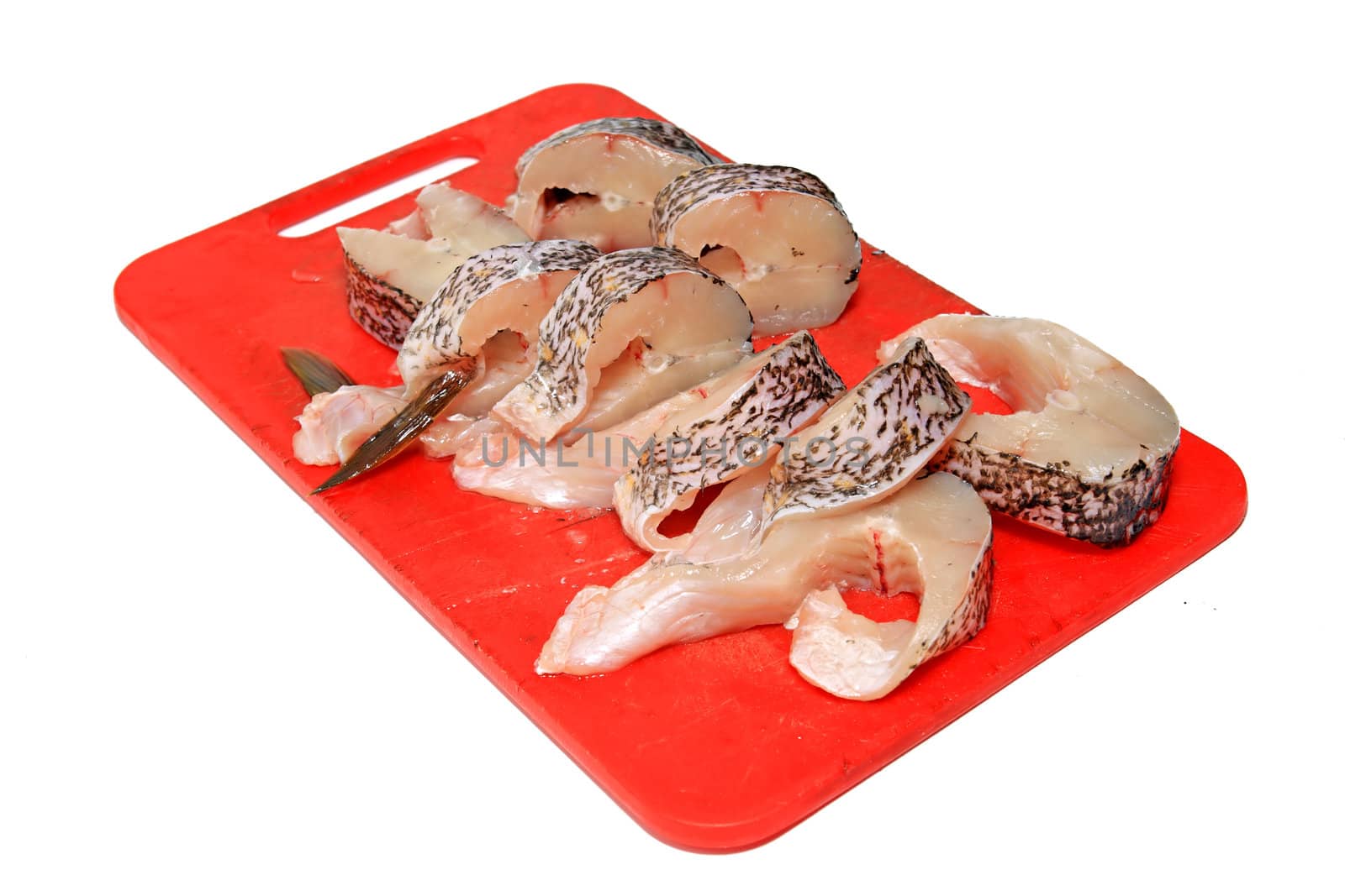 cut fish on white background