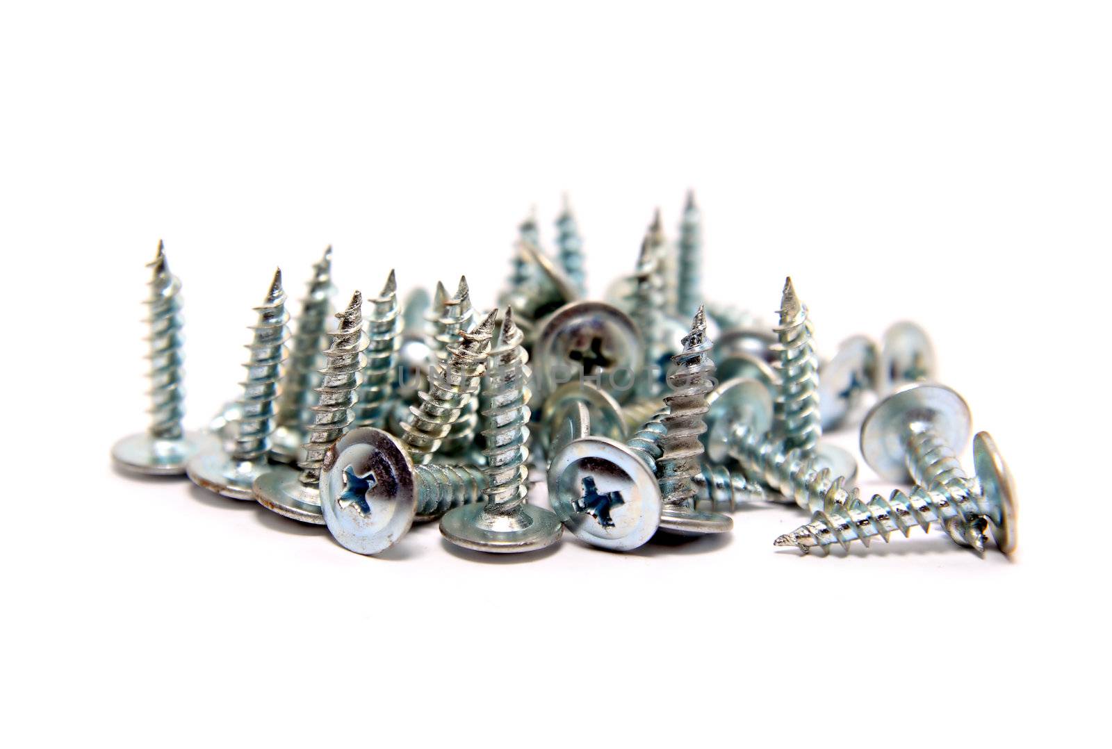 steel screws on white background