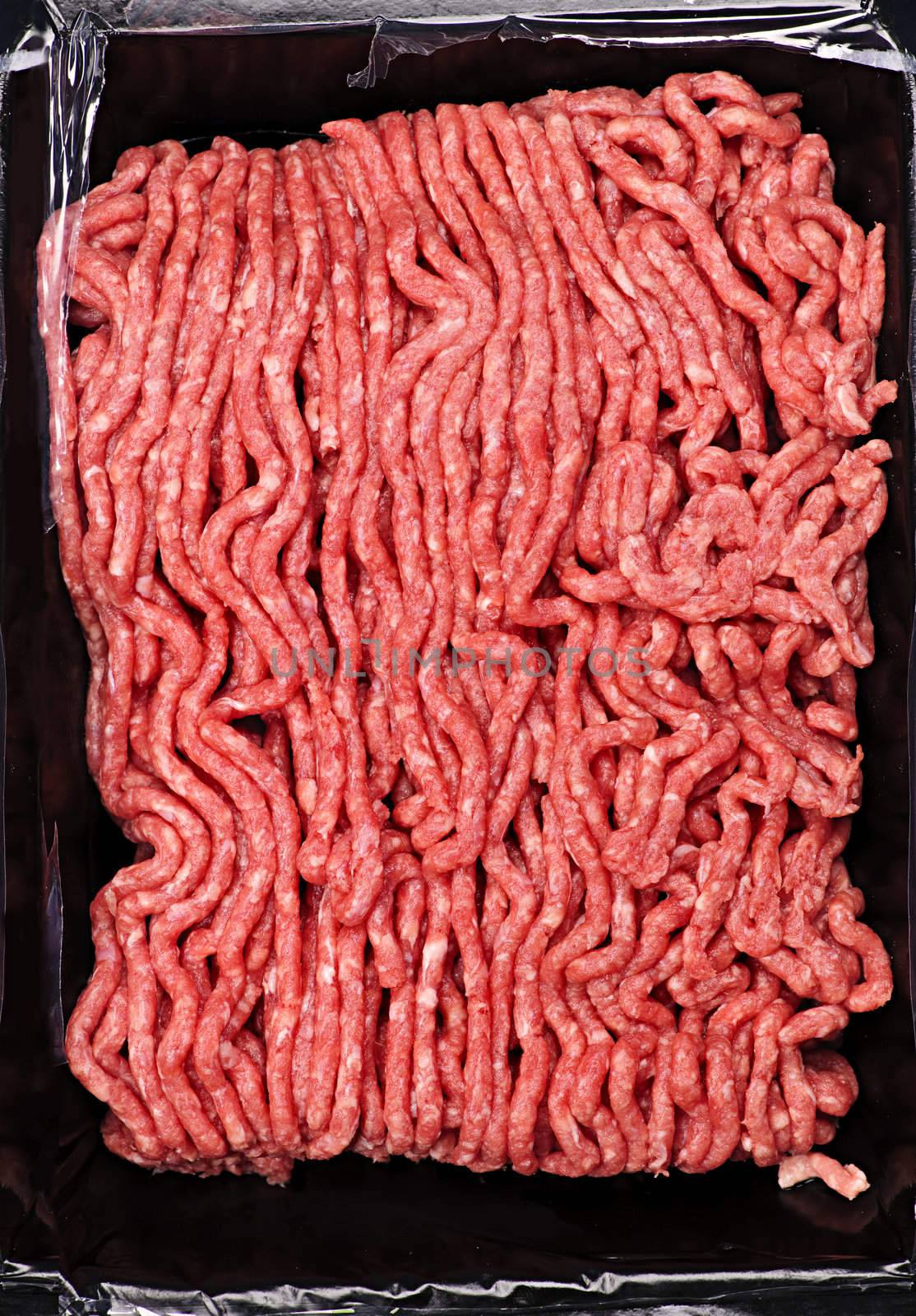 Close up on package of lean red raw ground meat