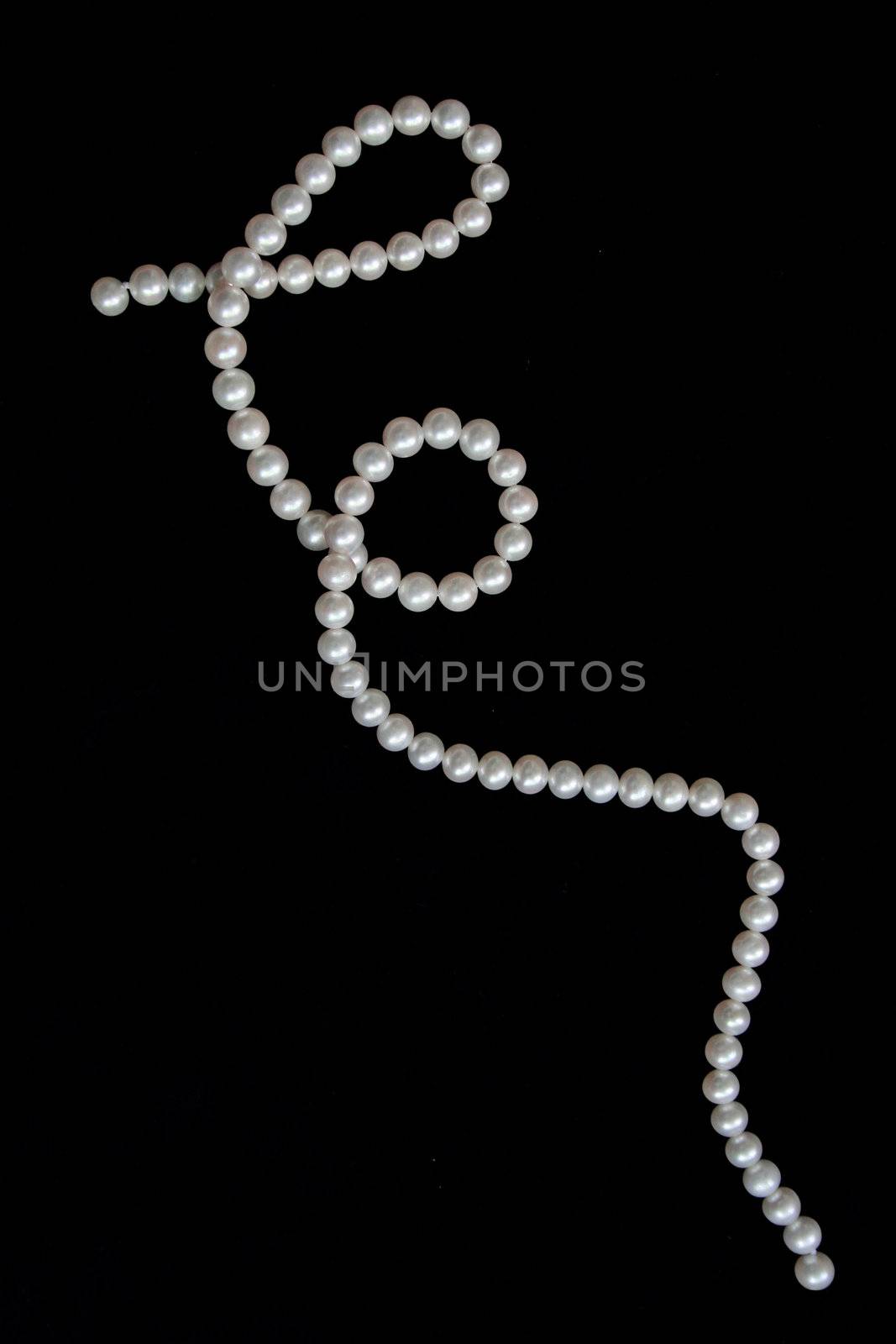 White pearls on the black velvet  background