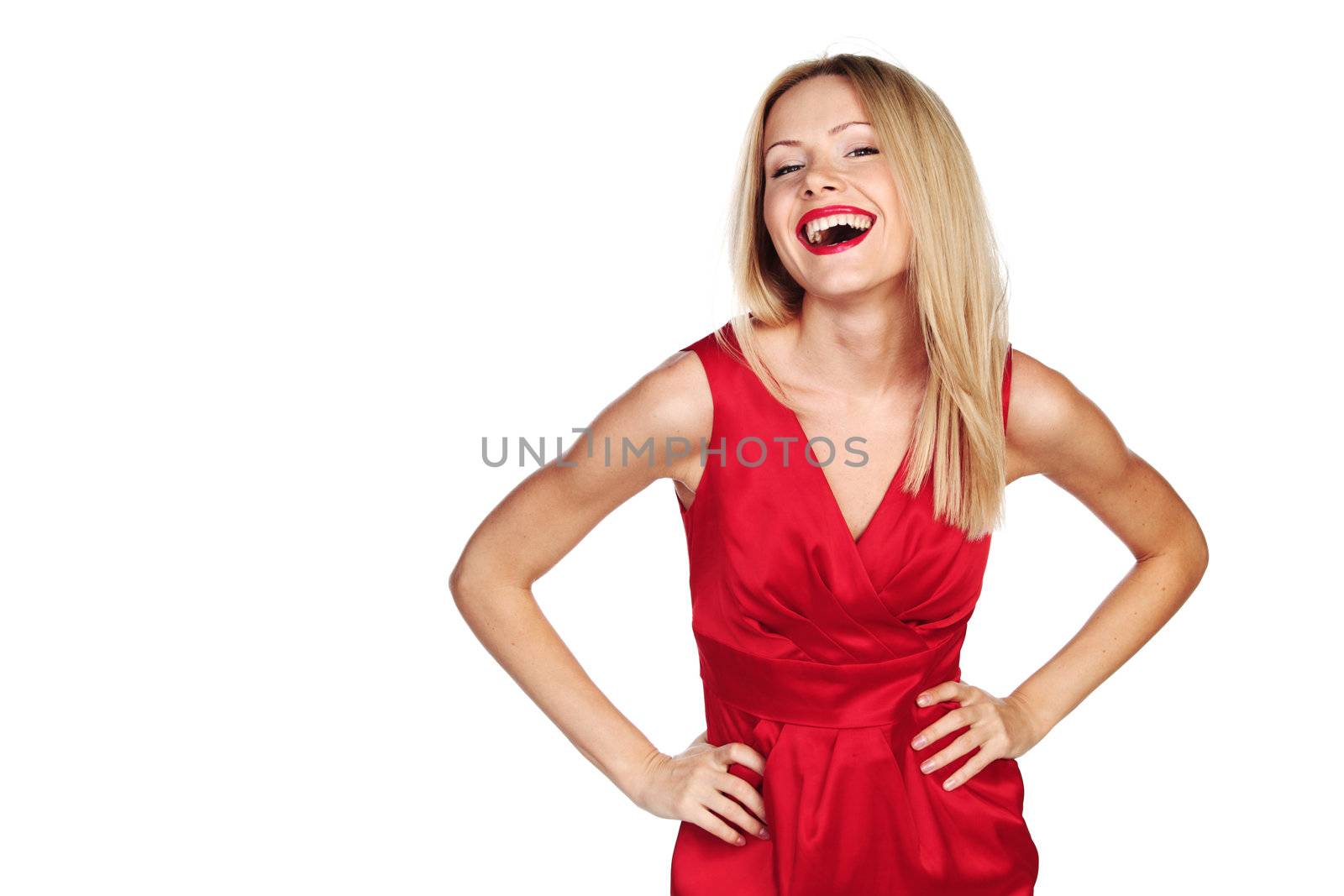 woman in red isolated on white