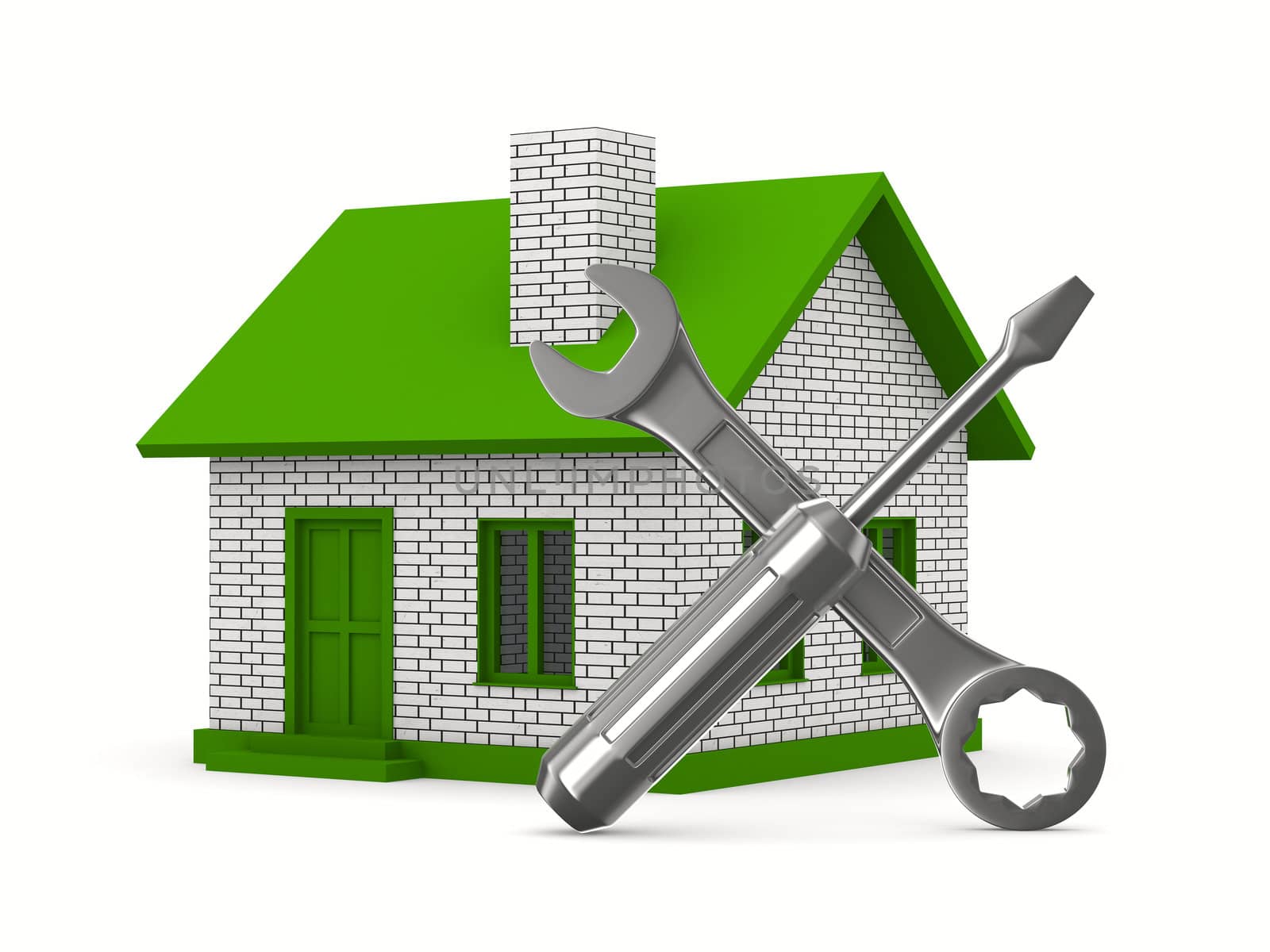 House repairing on white background. Isolated 3D image