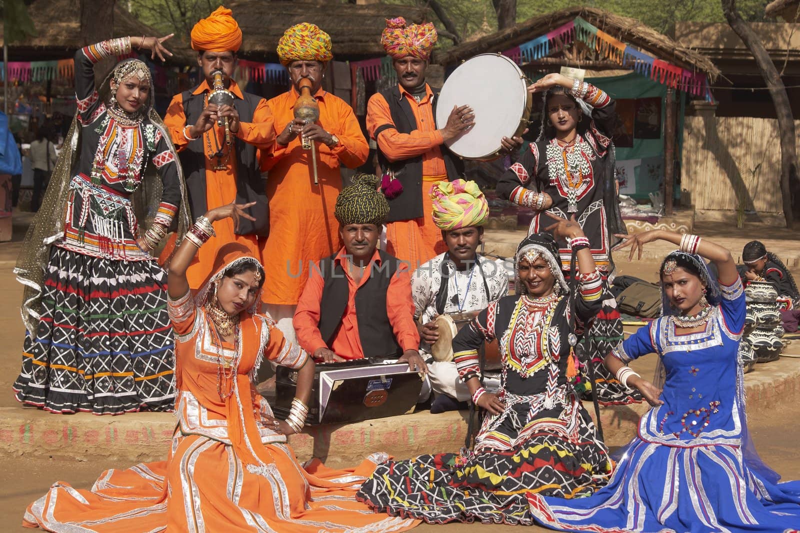Tribal dancers and musicians at Sarujkund Fair, Delhi, India