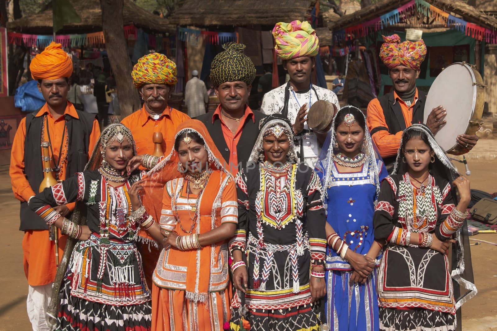 Tribal dancers and musicians at Sarujkund Fair, Delhi, India