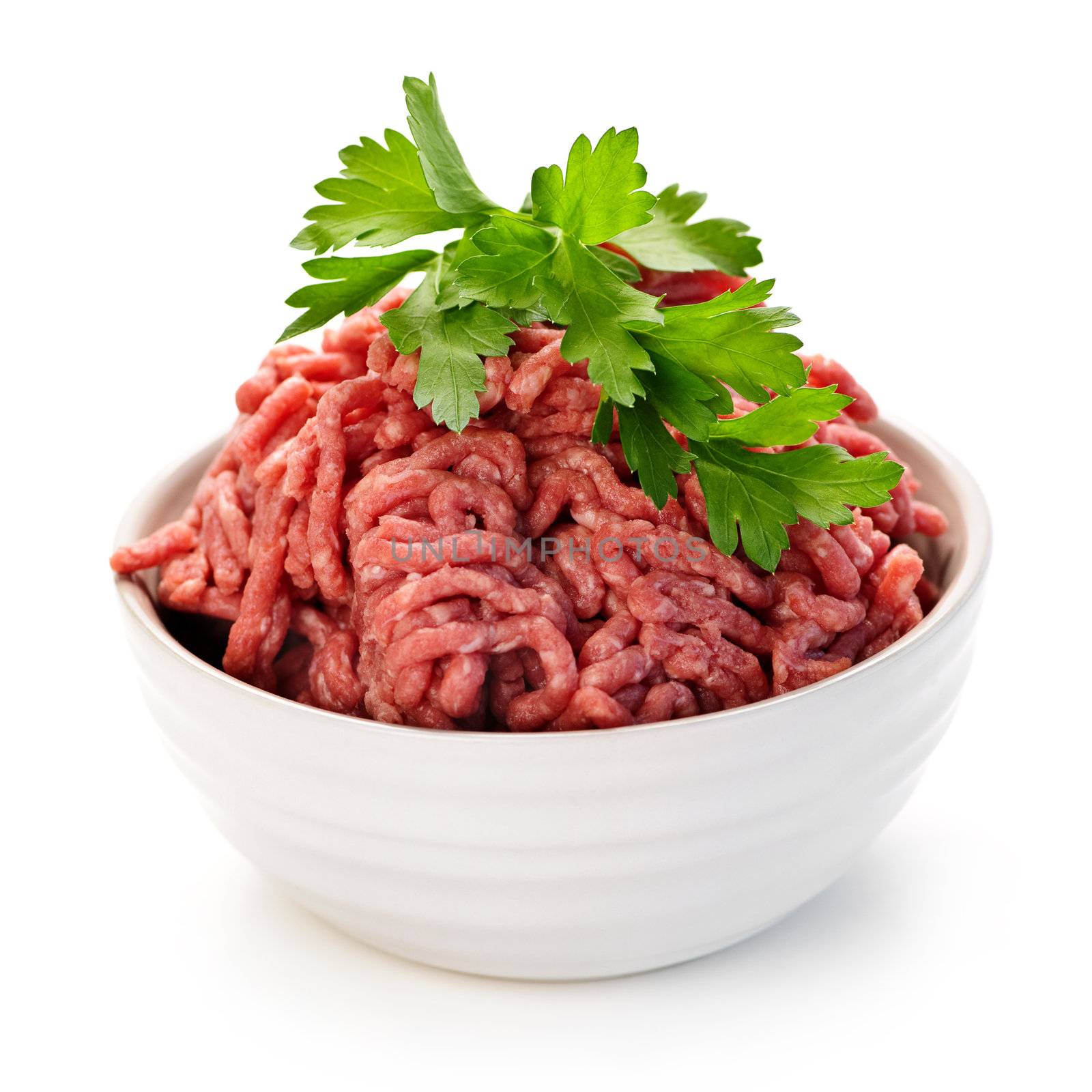 Bowl of raw ground meat by elenathewise