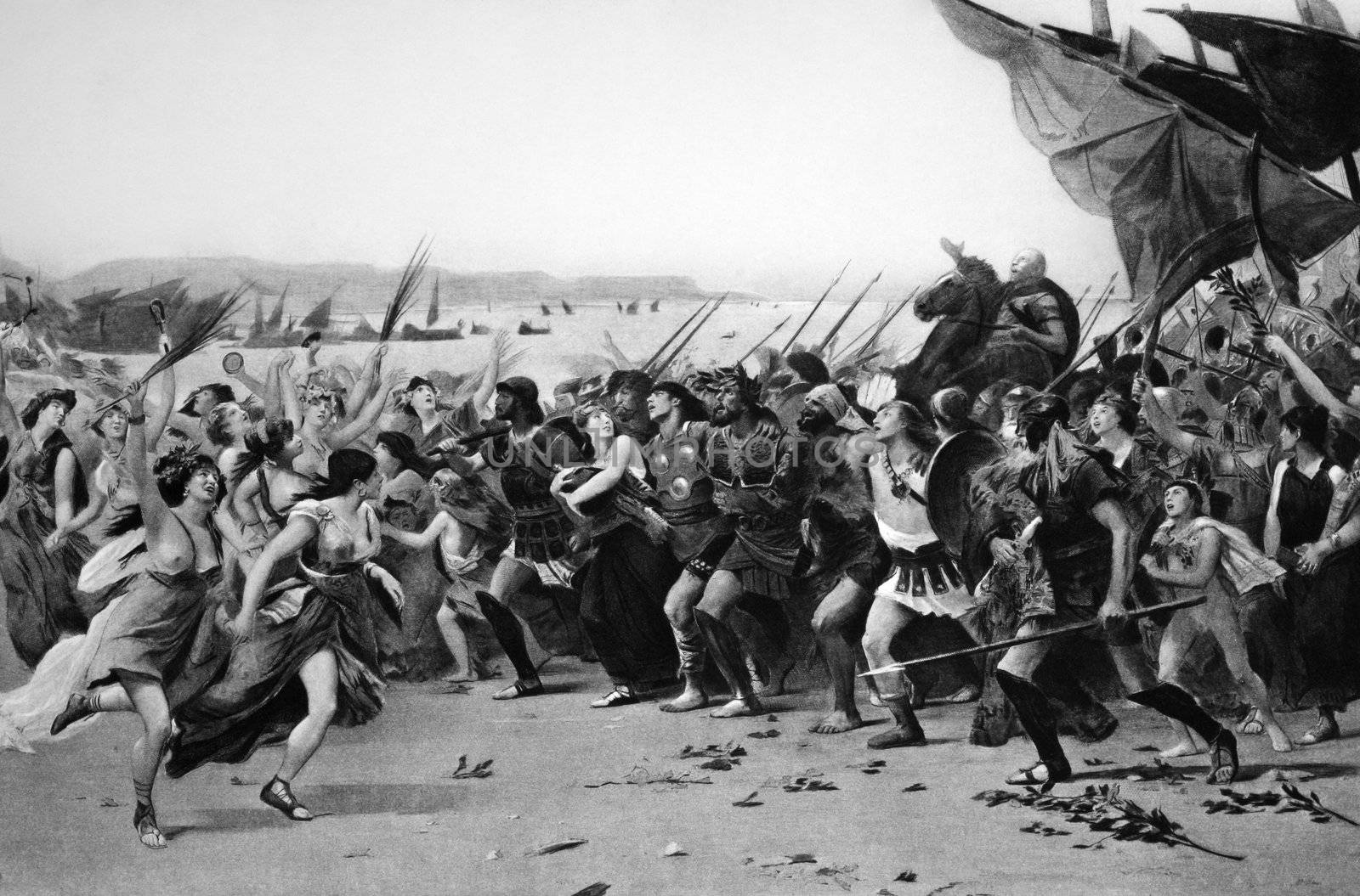 The Vanquishers of Salamis Celebrating. Engraved by Gebbie and published in Masterpieces of Art of the Paris Exhibition, USA, 1889.