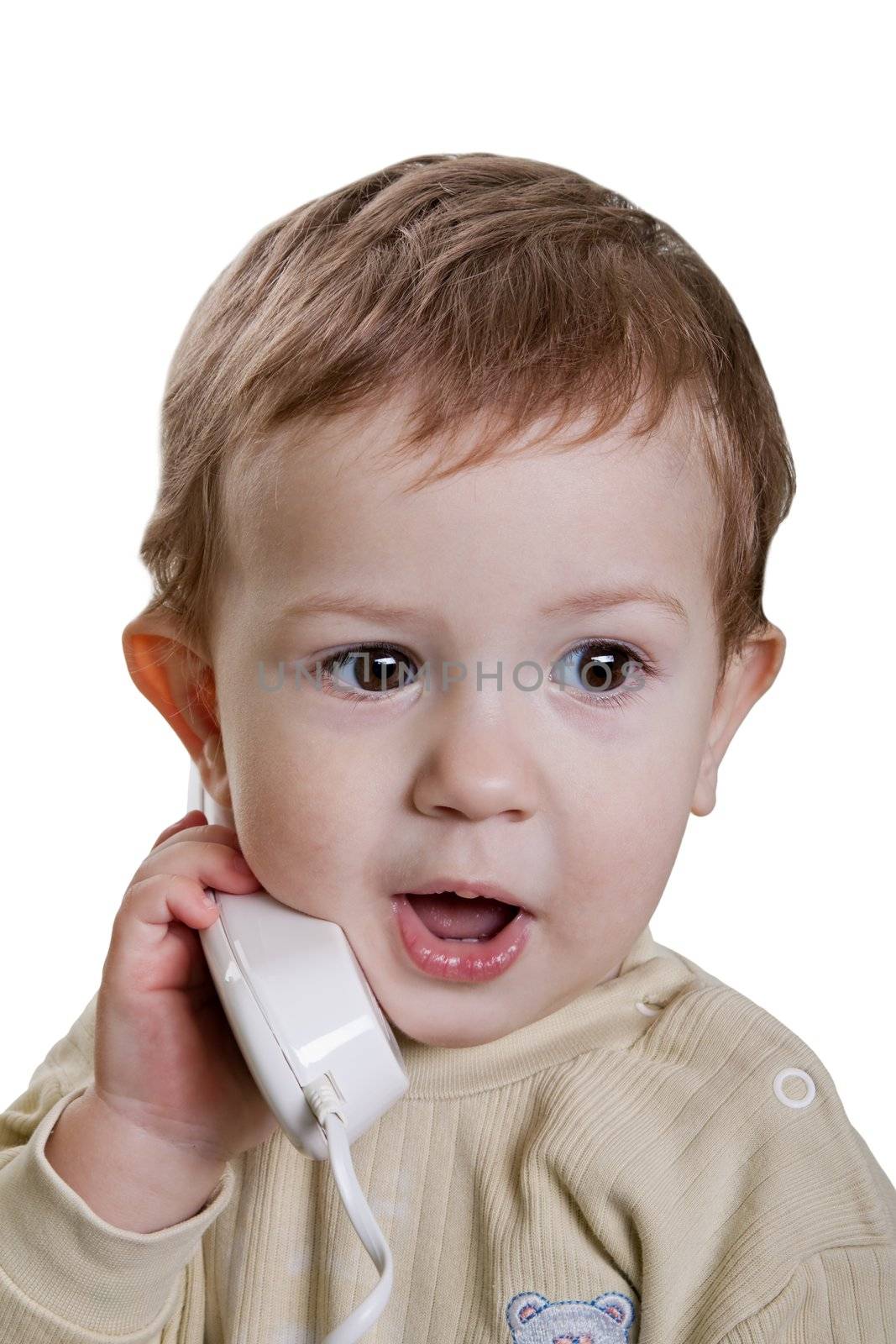 Communication - little child talking telephone