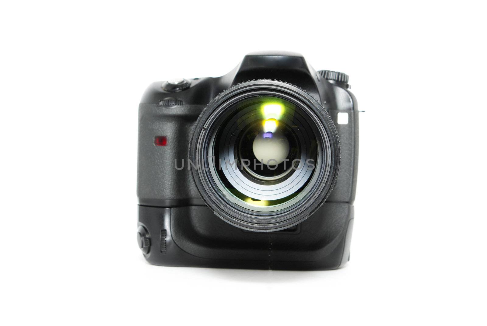 black digital camera isolated on a white