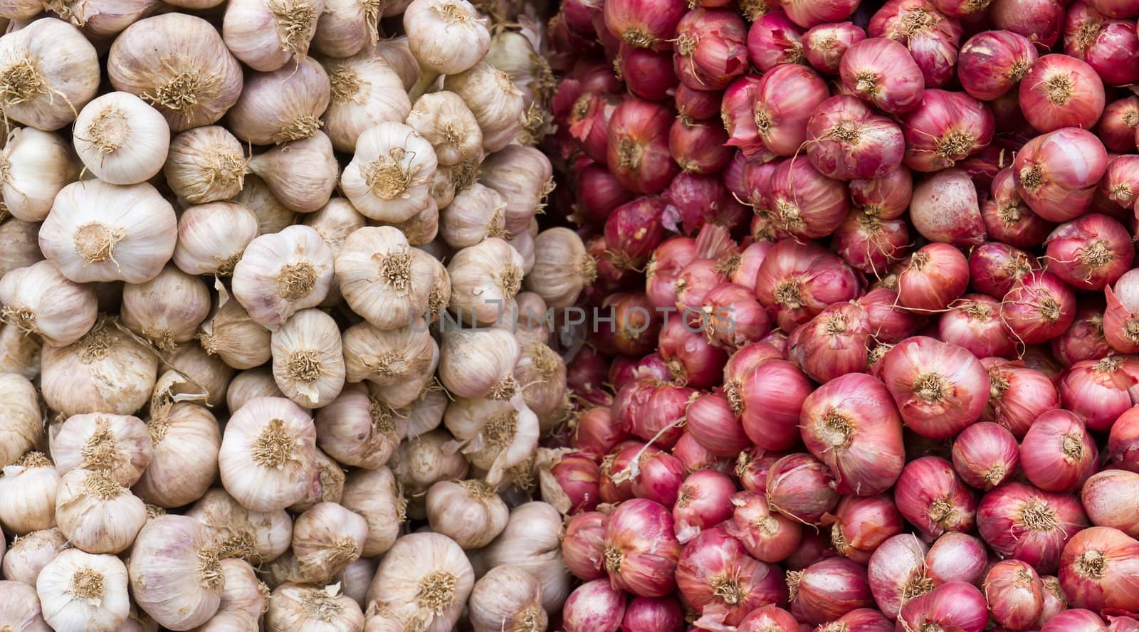 Garlic and red onions in market for sell