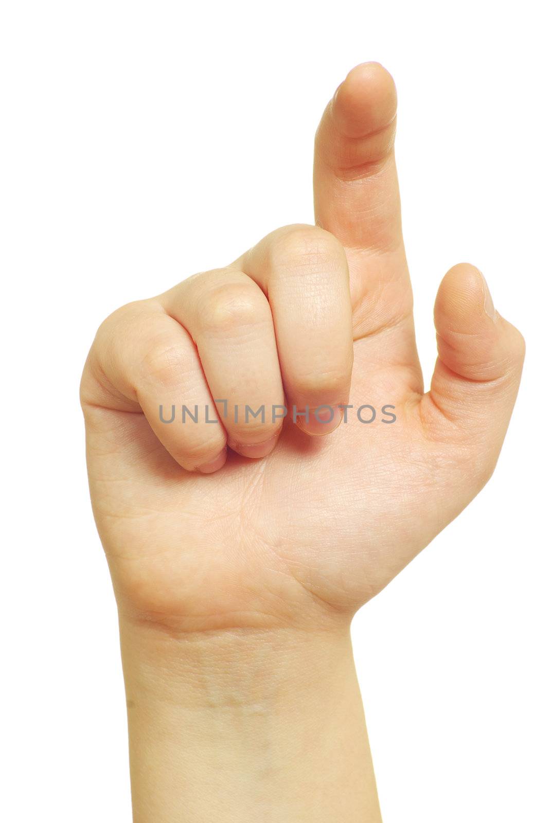 hand touching screen isolated on a white