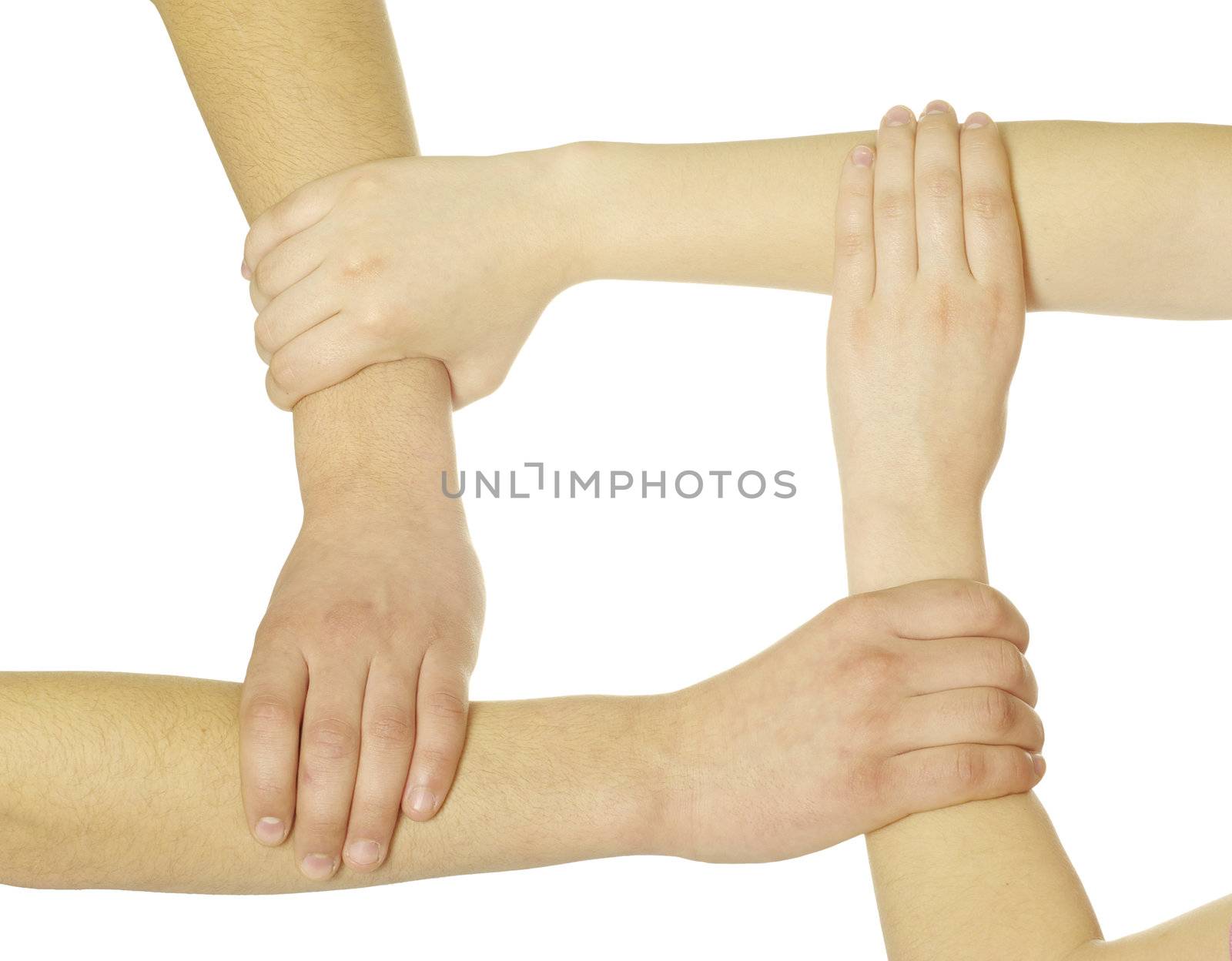 ring of hands isolated on a white