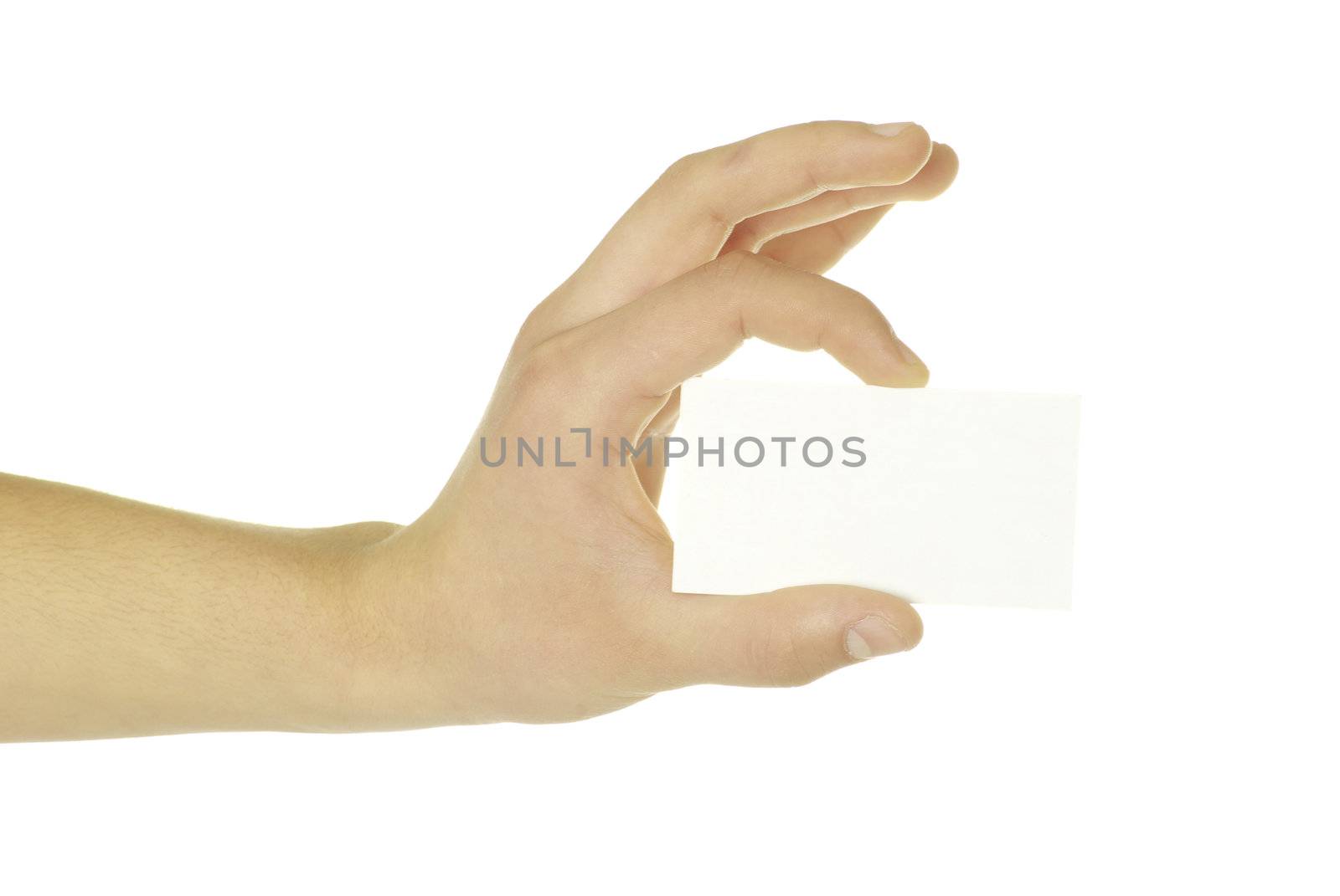 card blank in a hand isolated on white