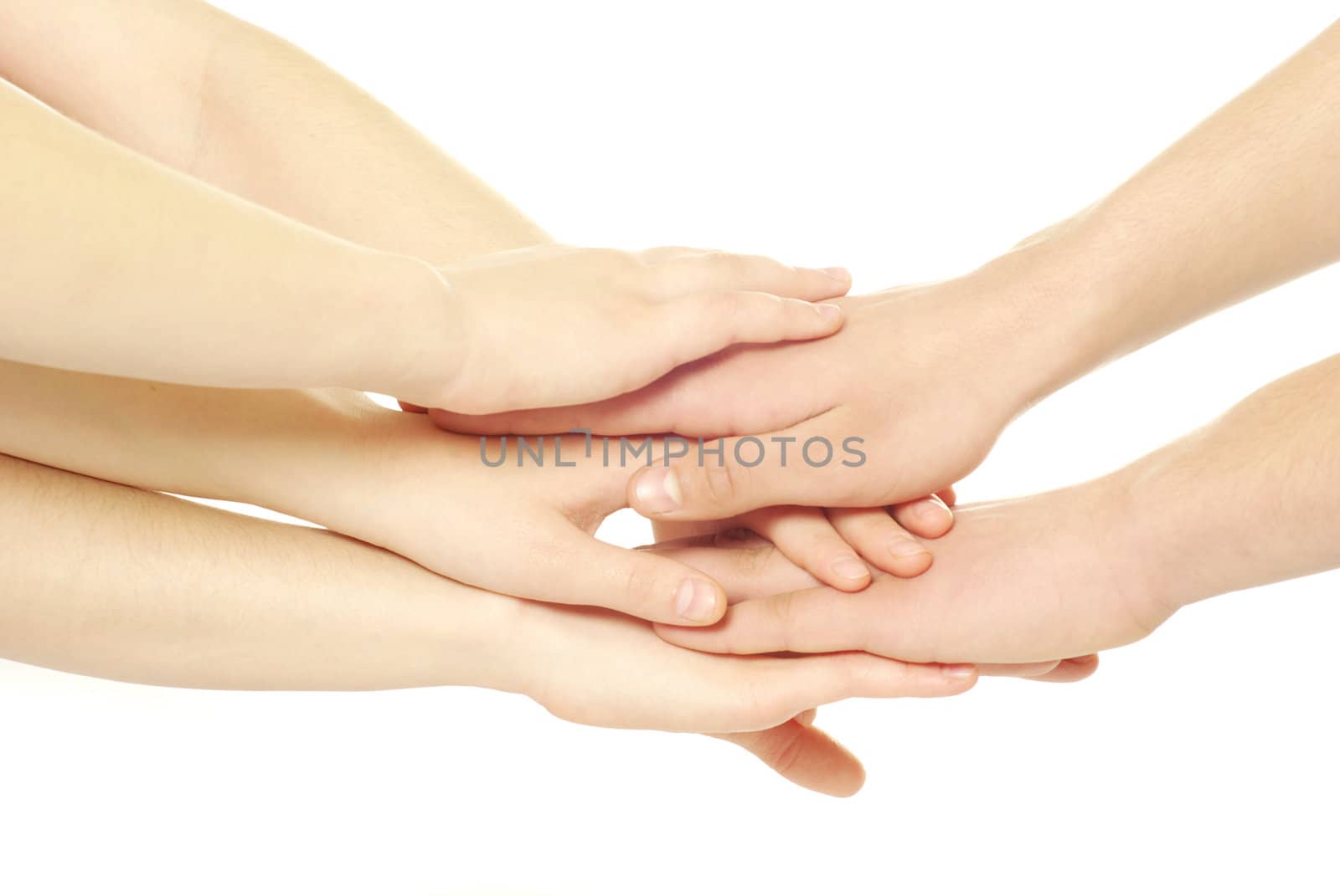 pile of hands isolated on a white