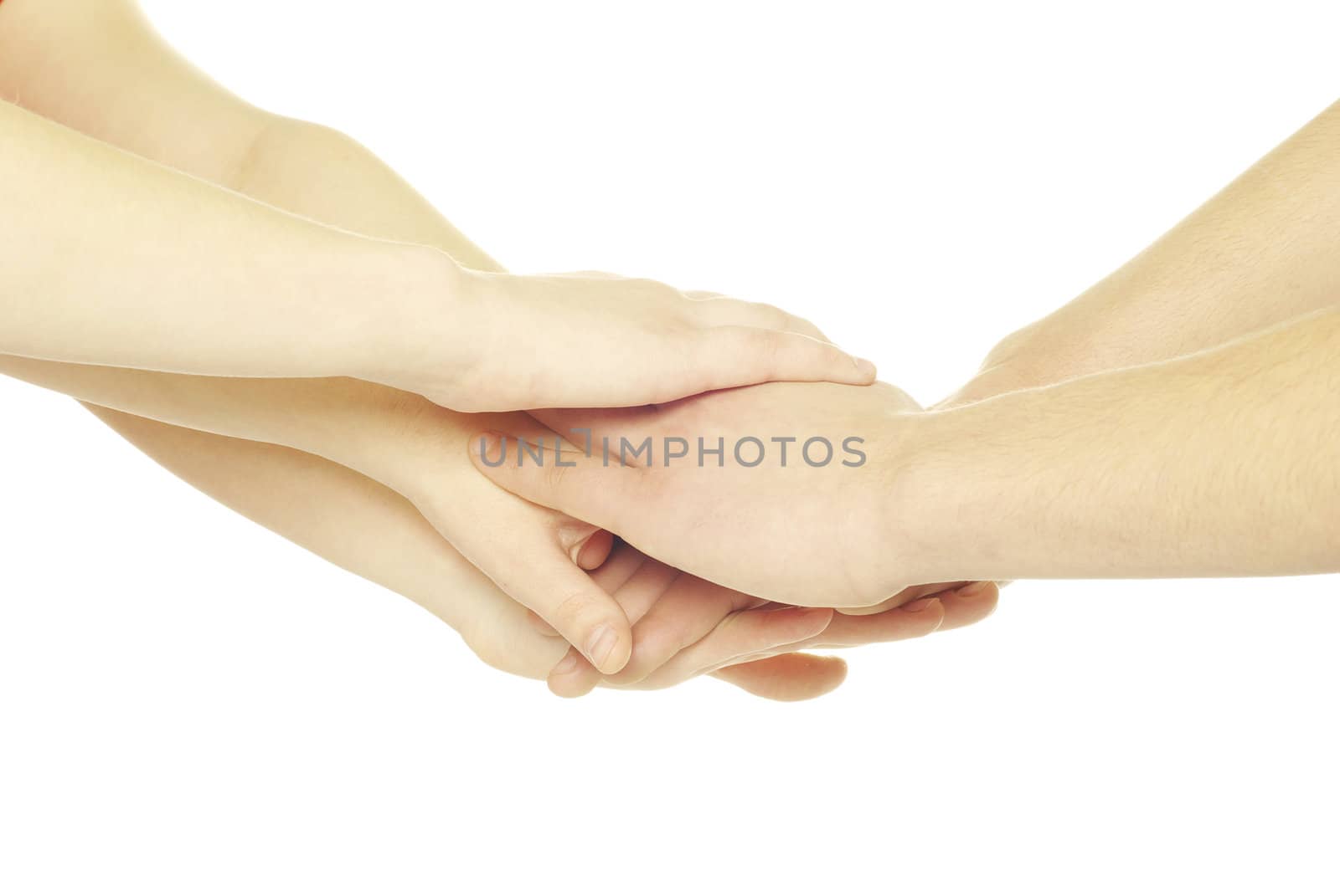 pile of hands isolated on a white