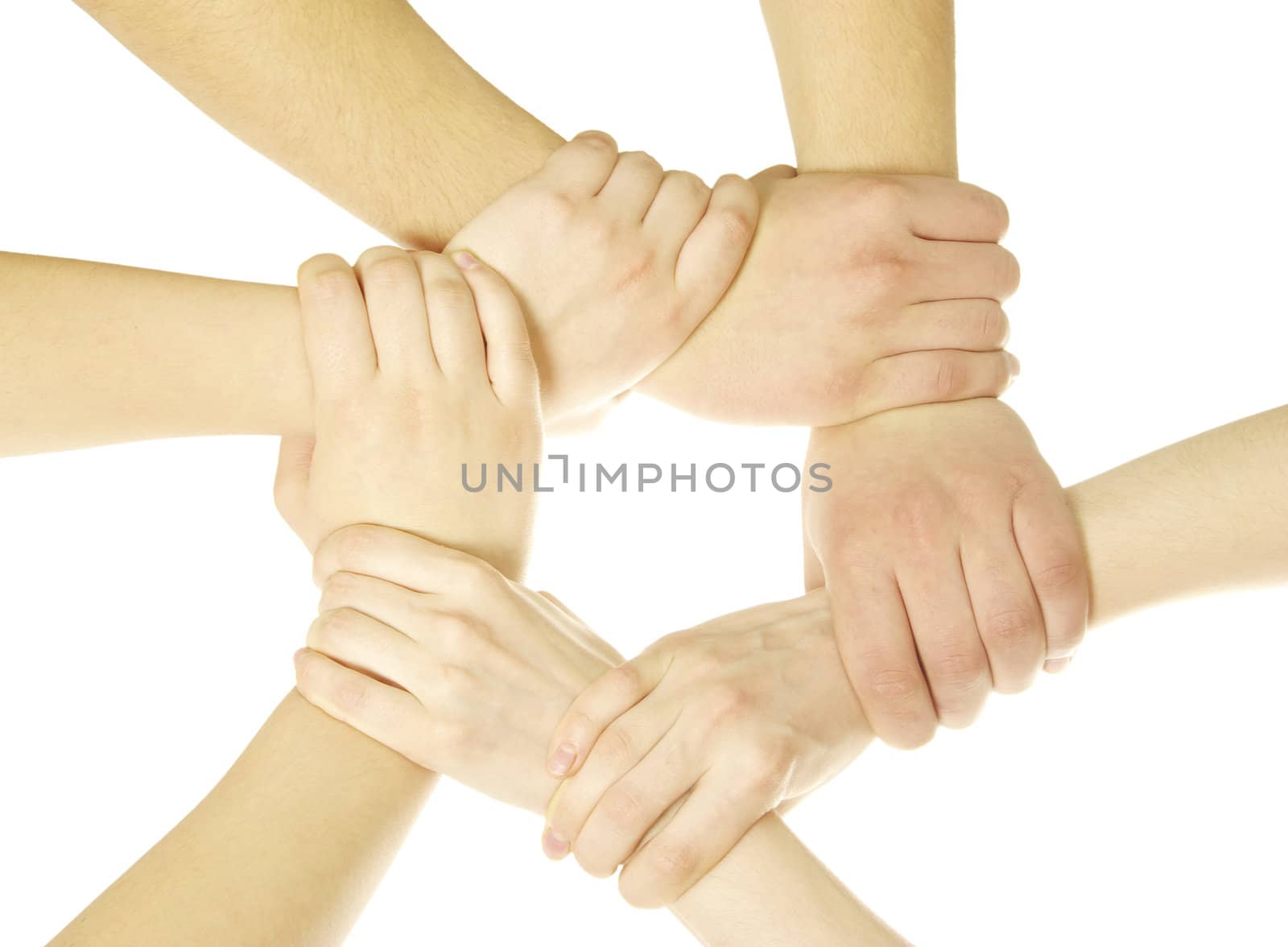 recycling symbol made from hands isolated on white background