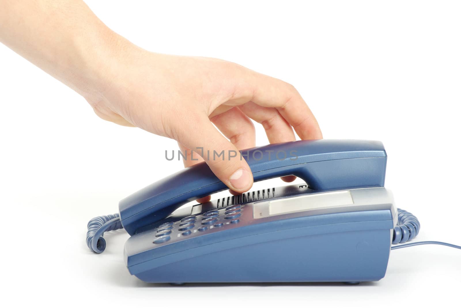 telephone receiver in hand isolated on white