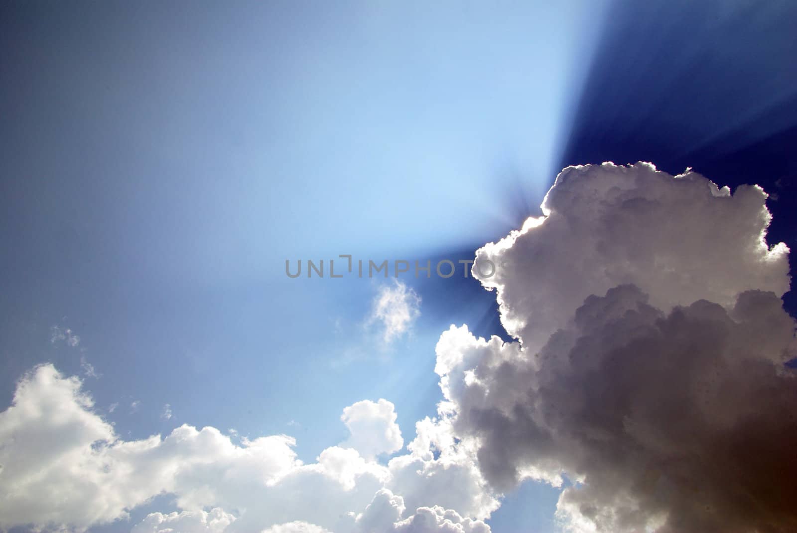 blue sky with clouds and sun