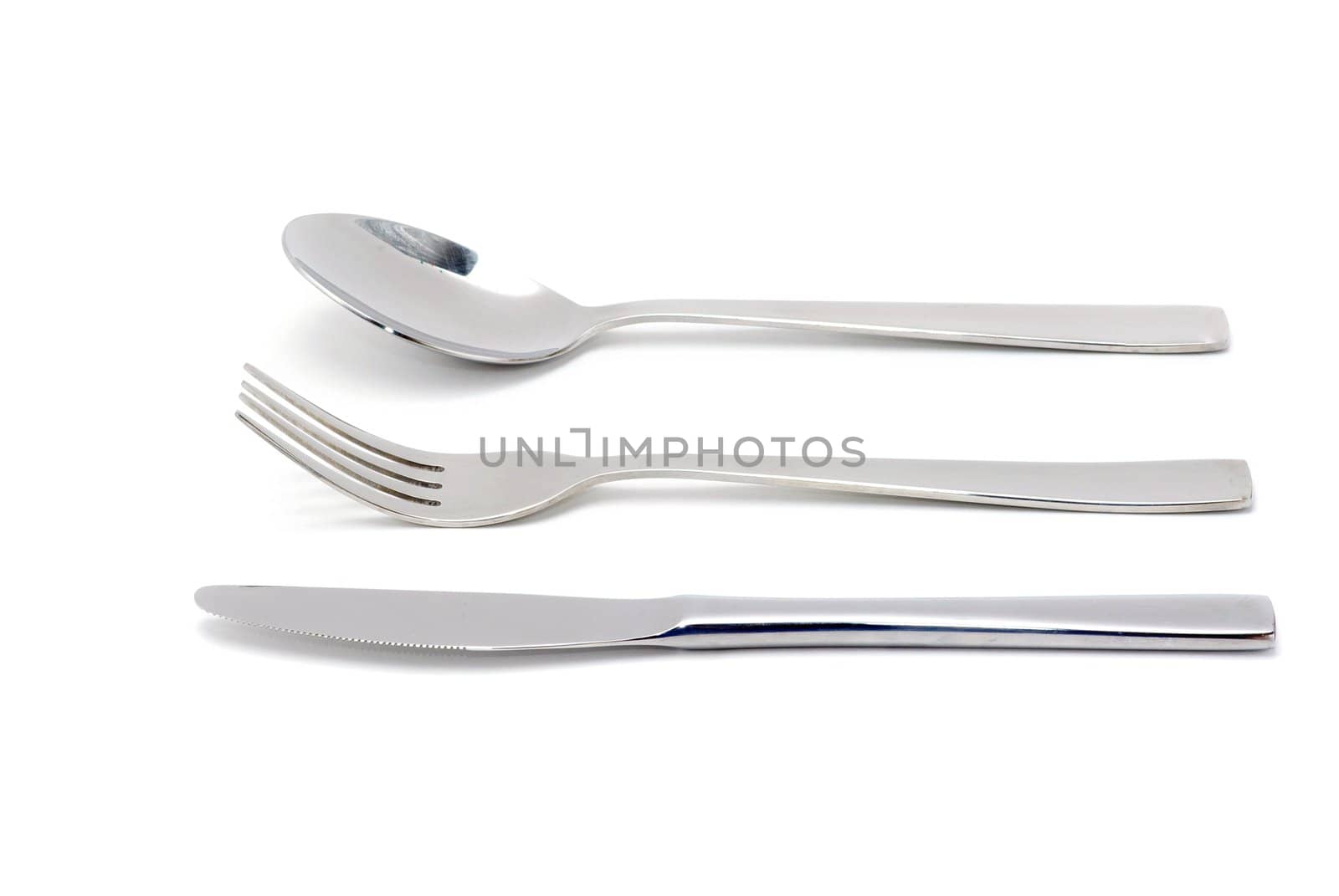 Fork, spoon and knife isolated on white background