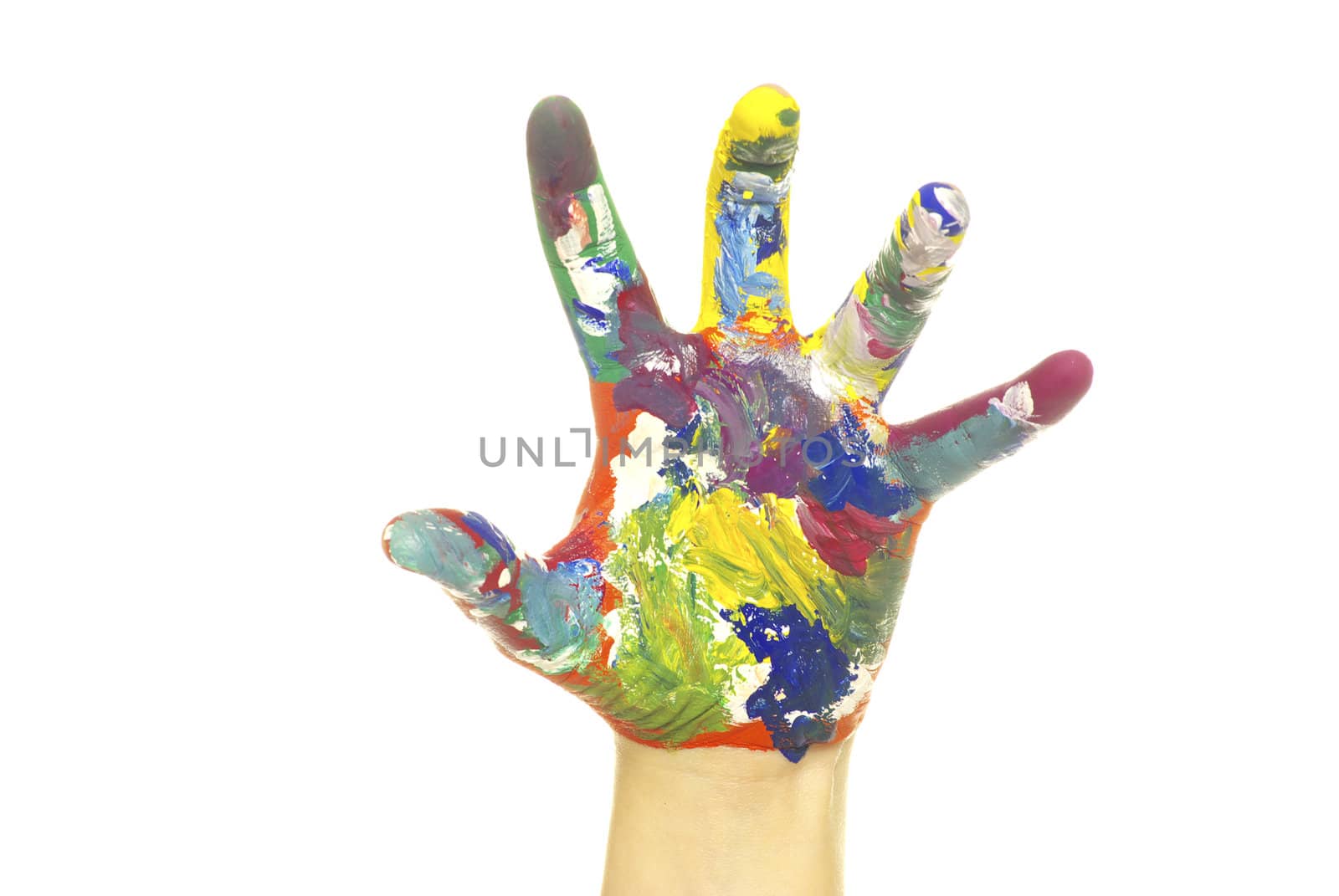 hand painted in colorful paints on white