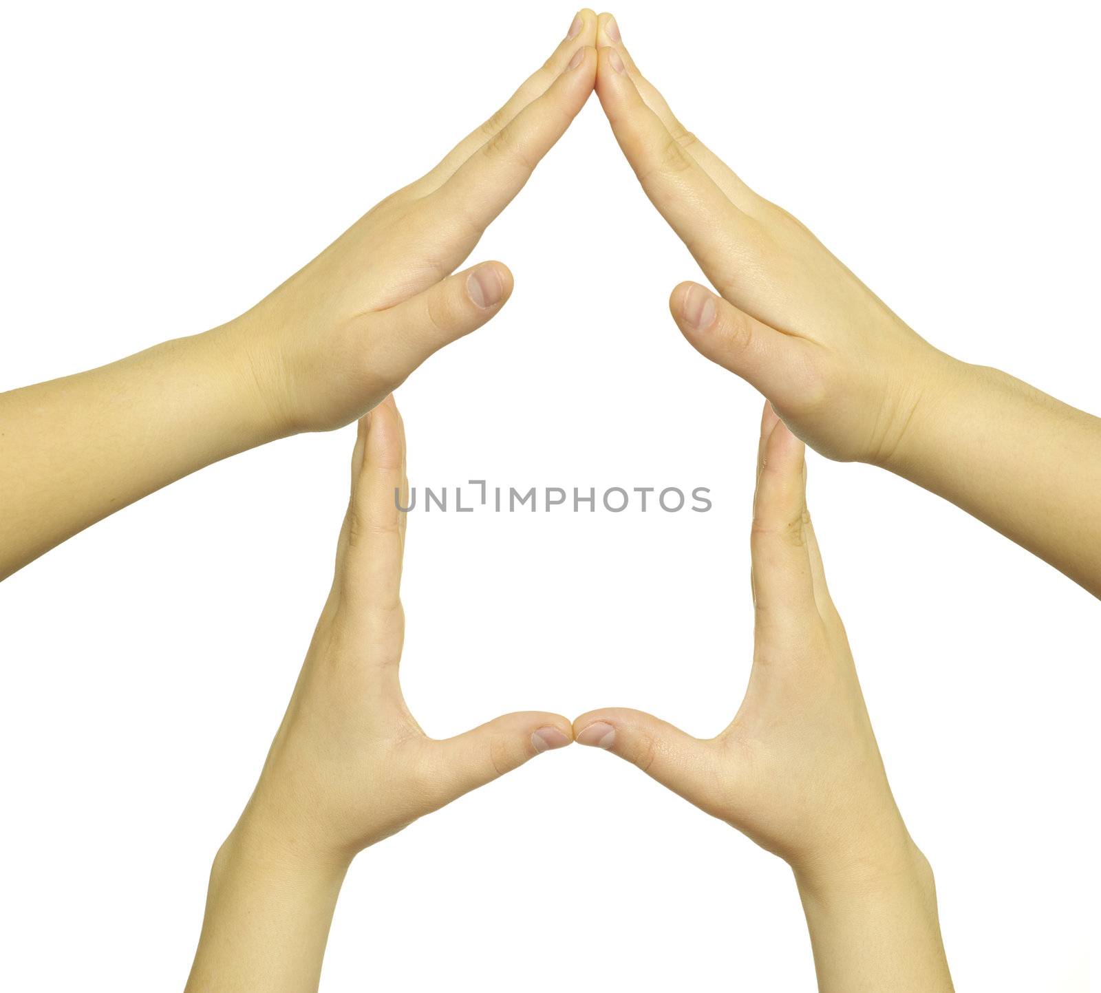 House made of  woman hands isolated on white