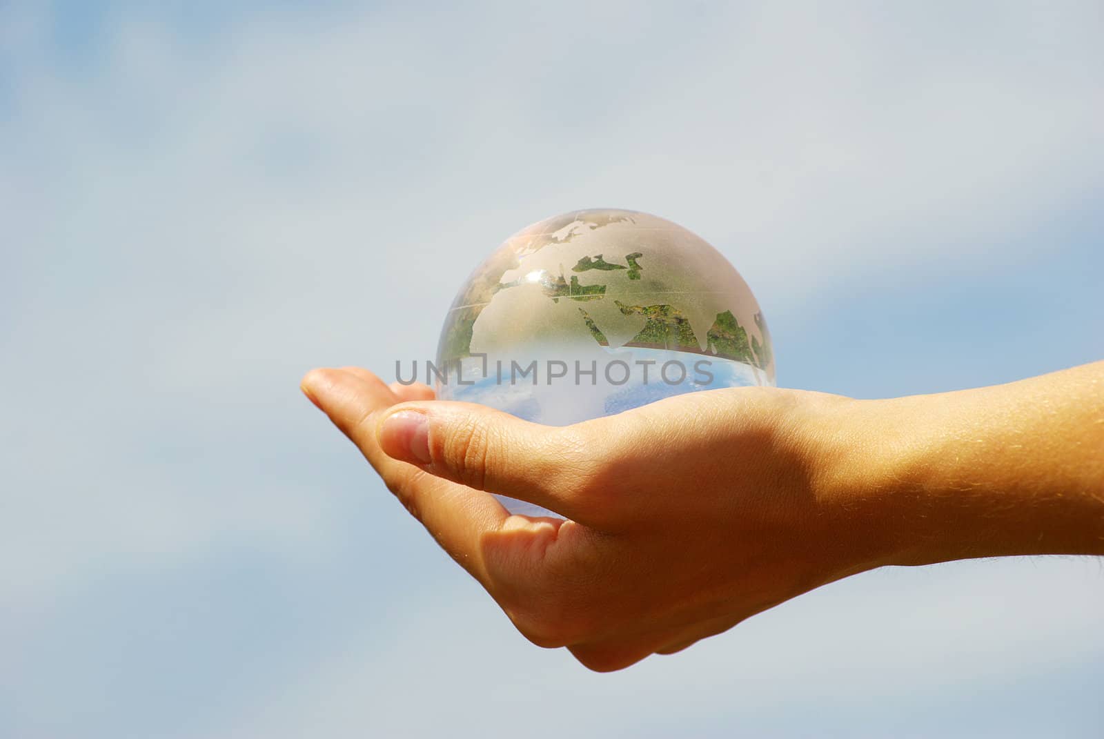 globe on the human hand