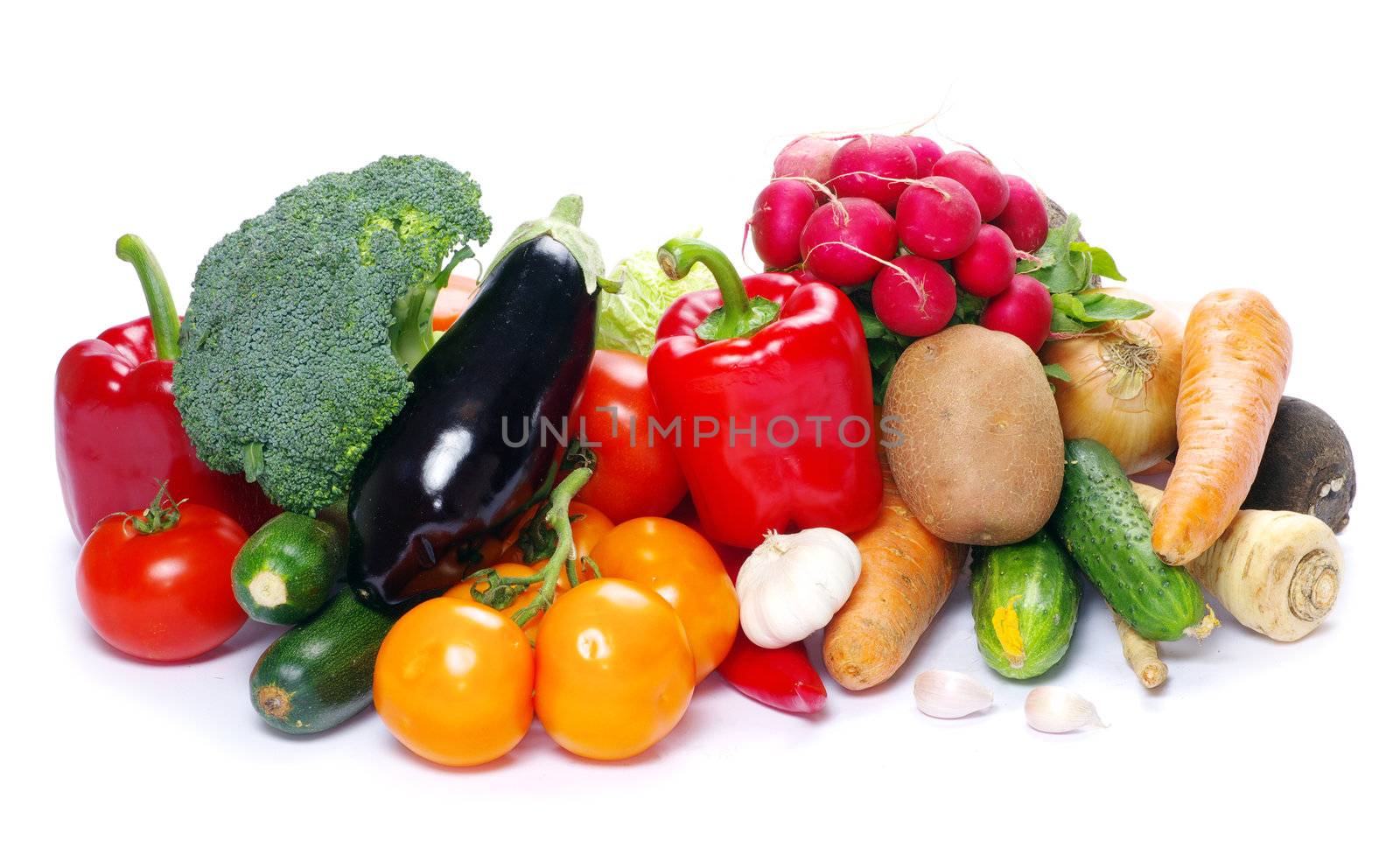 fresh vegetables on the white background