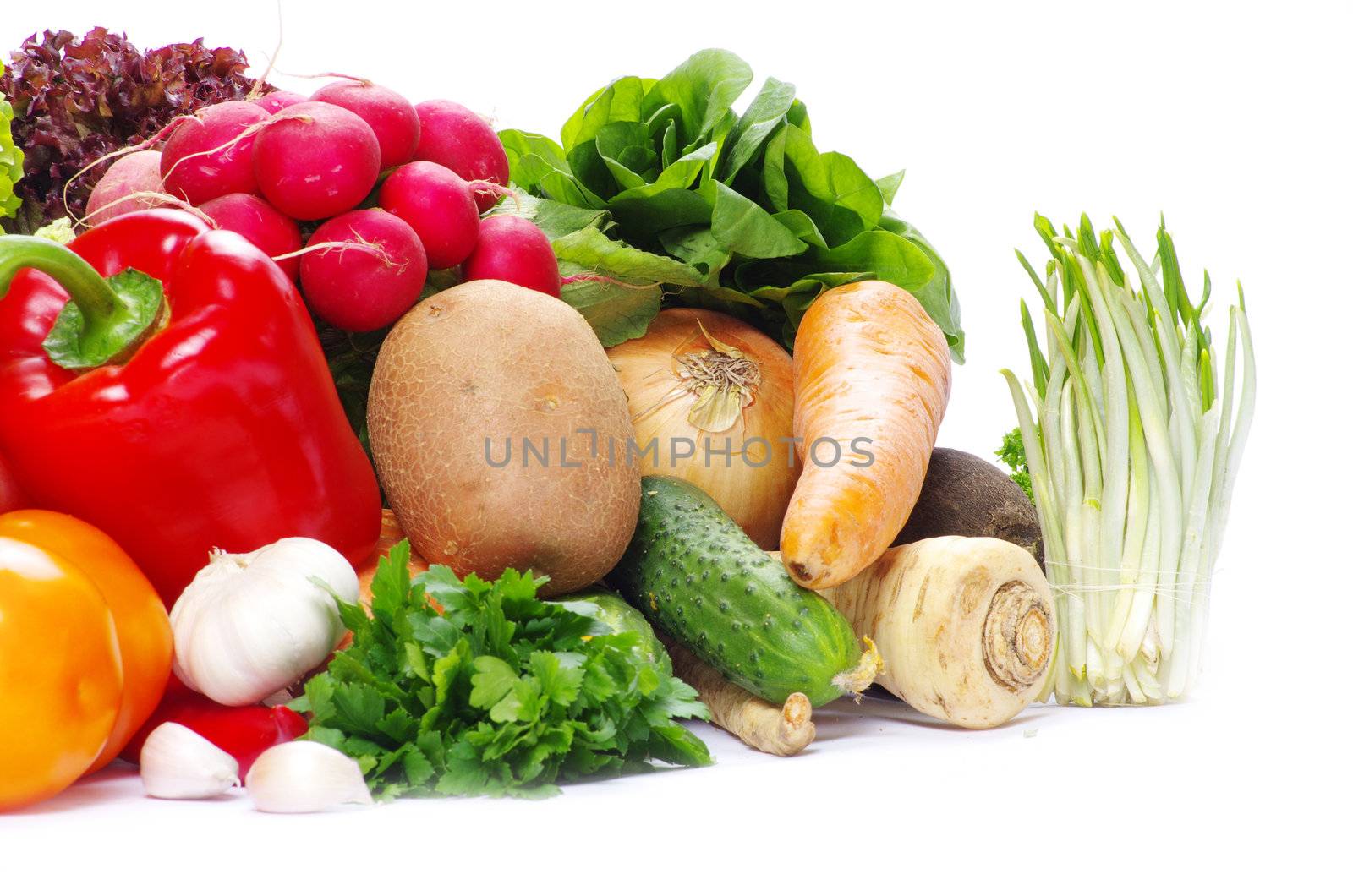 fresh vegetables on the white background