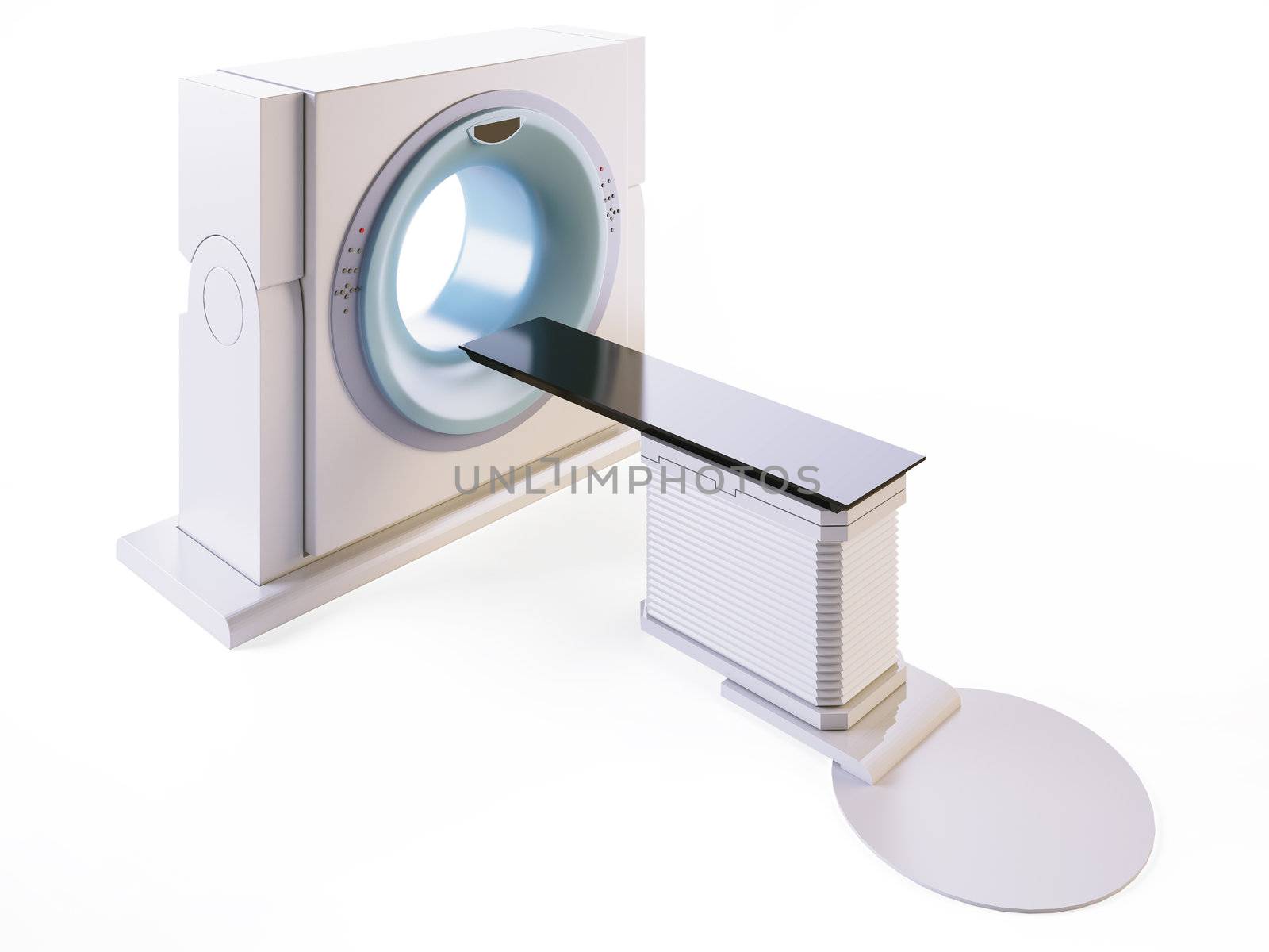 A 3D illustration of a MRI(Magnetic Resonance Imaging) scanner, isolated on white background.