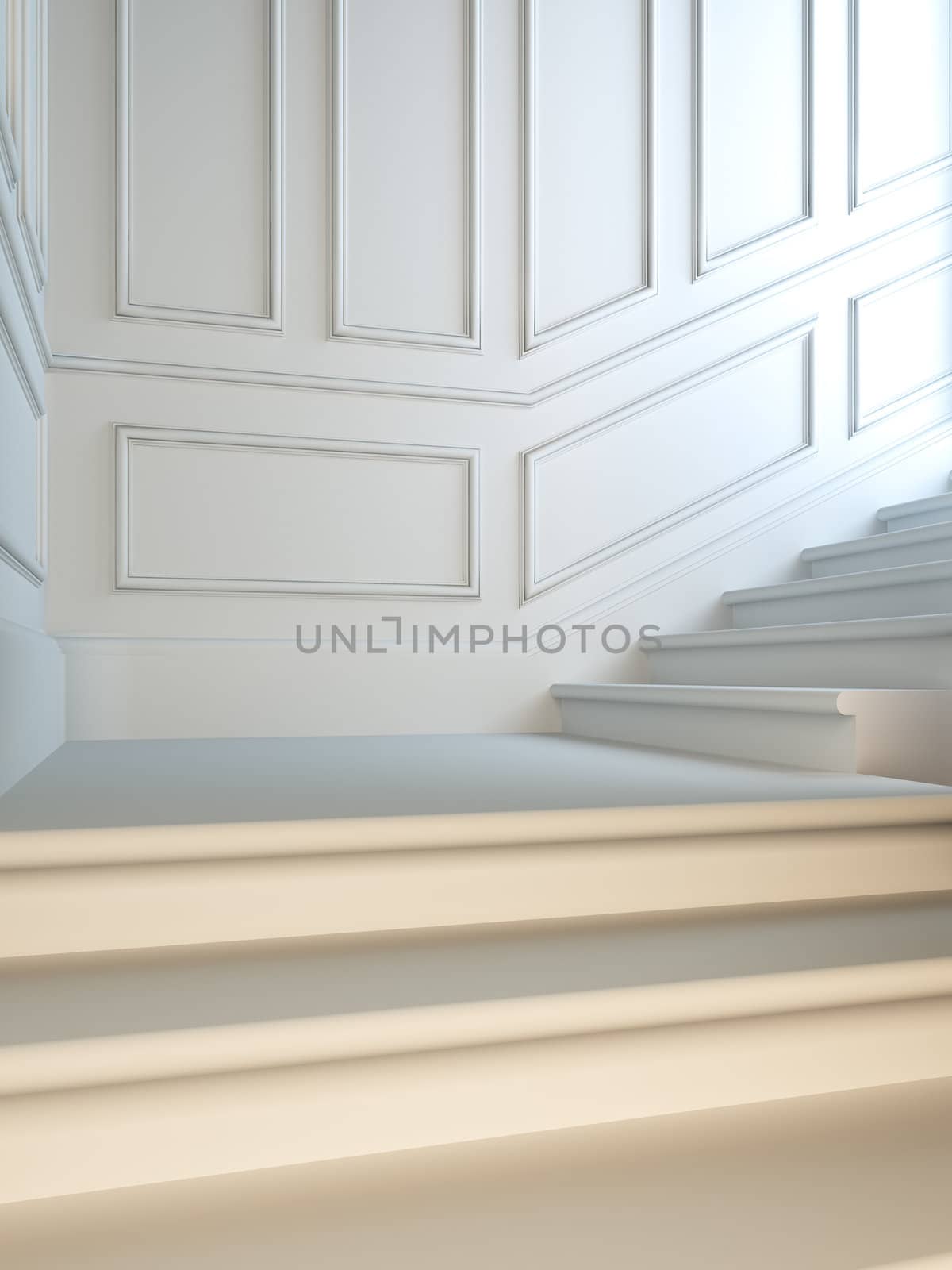 3D illustration of staircase in classical style.