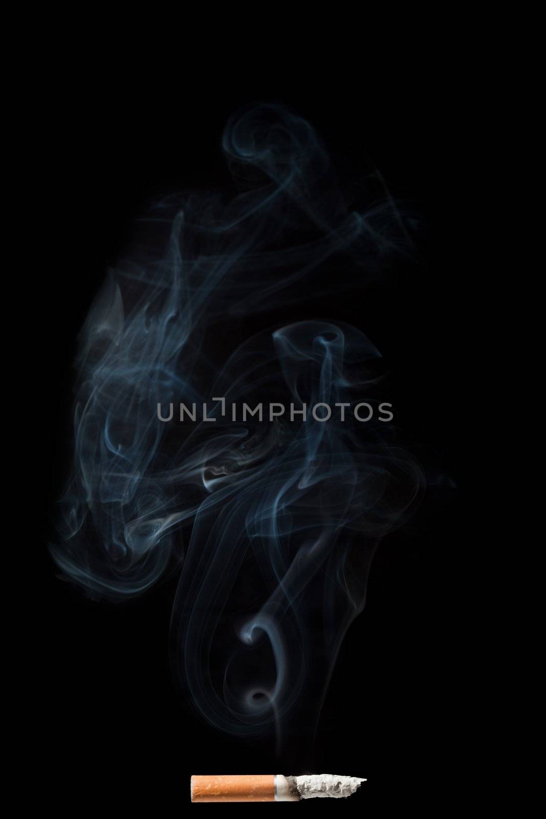 Addiction issue - smoking cigarette black isolated