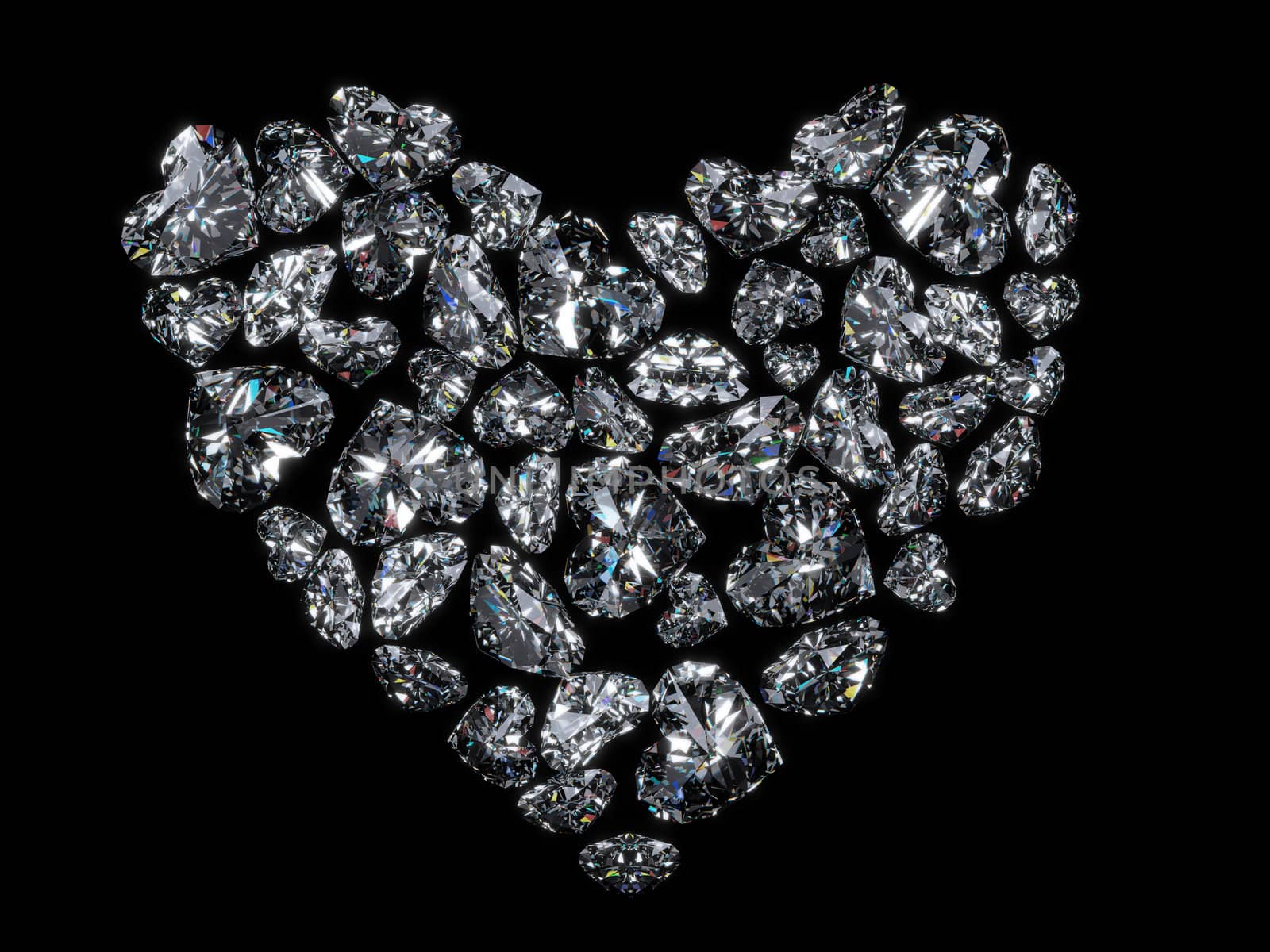 Heart of Diamonds isolated on black background