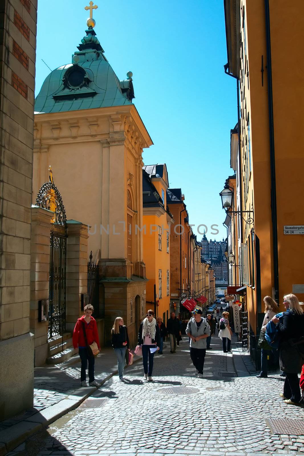 One of the main streets of the old town in Stockholm