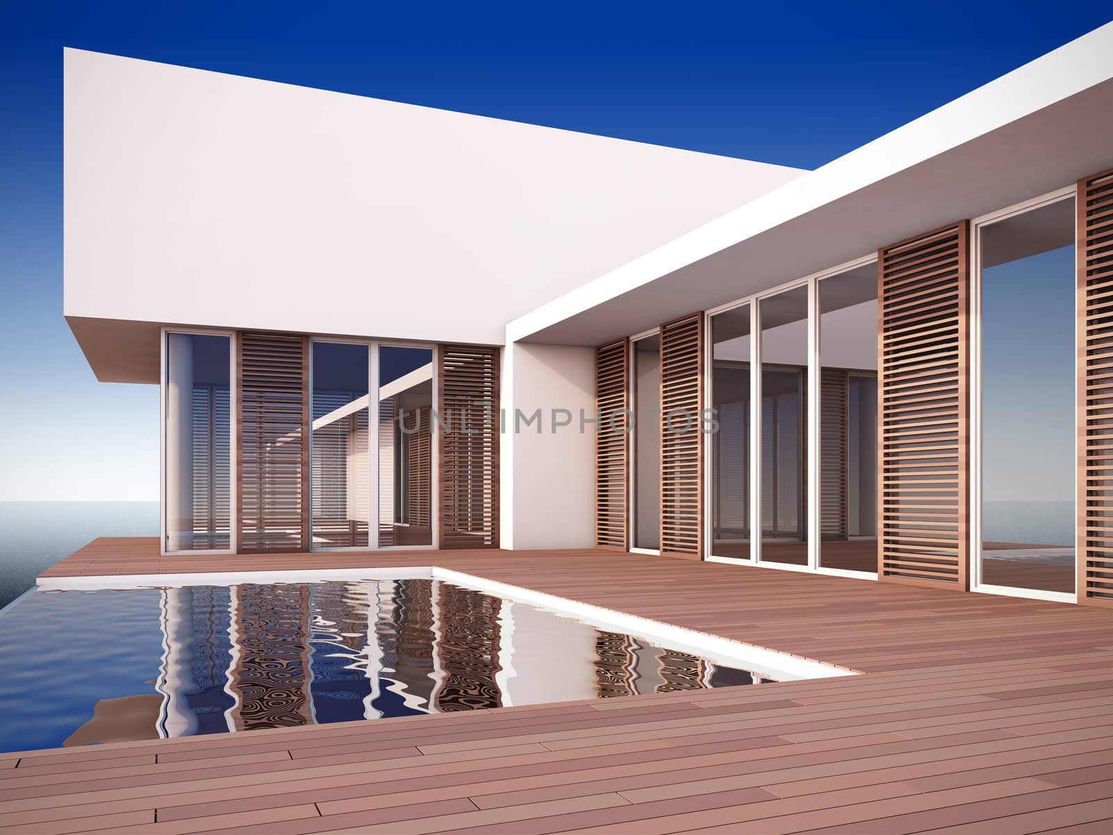 A 3D illustration of modern house in minimalist style.