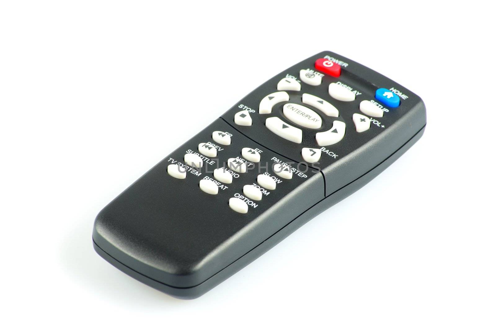 Black tv remote control isolated on white