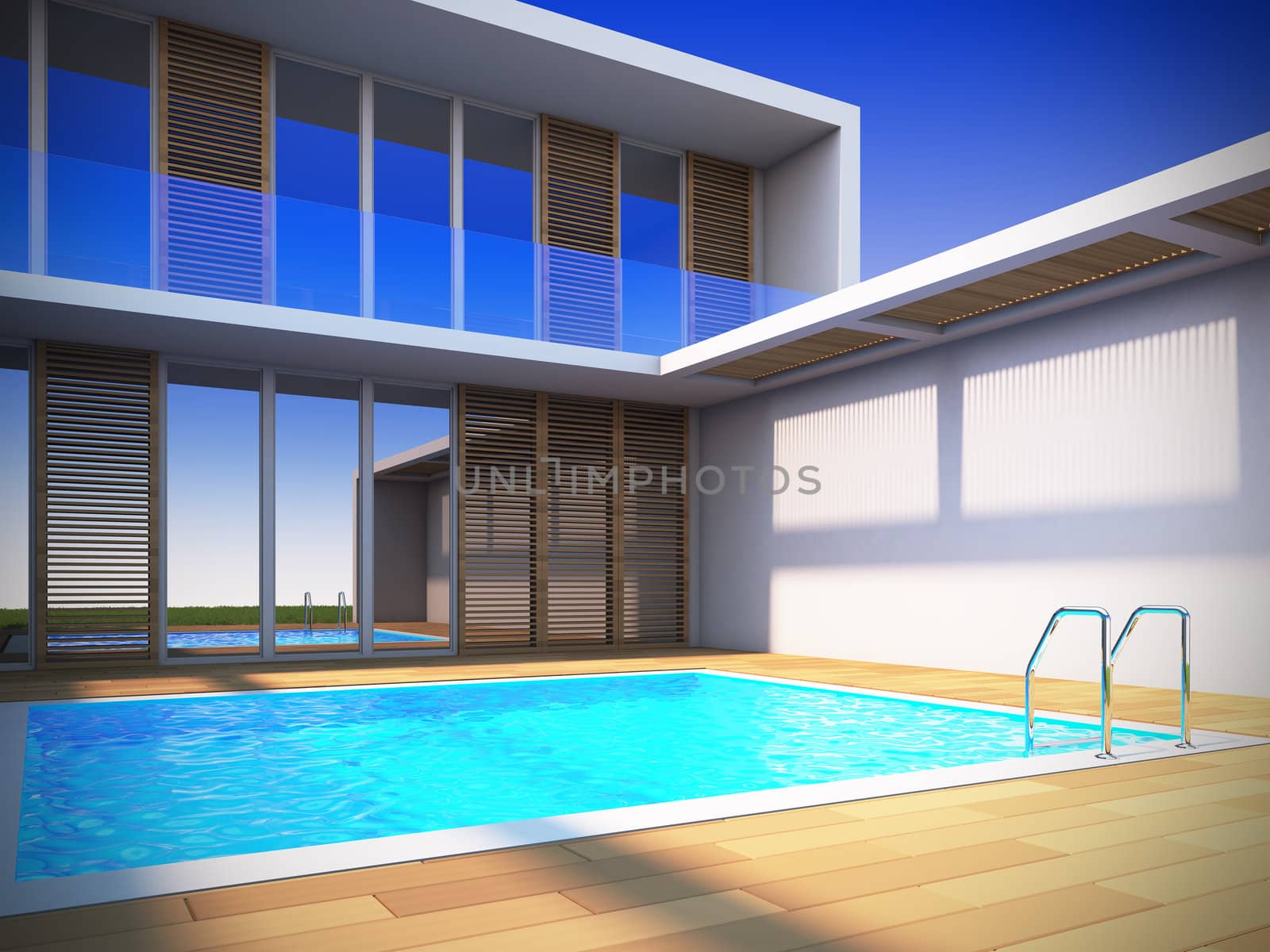 A 3D illustration of modern house in minimalist style.