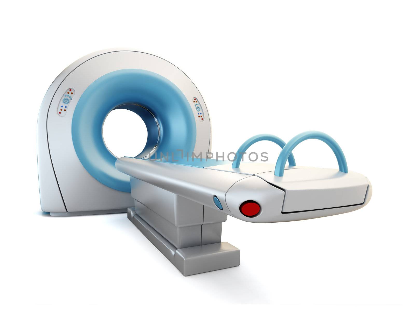 A 3D illustration of a MRI(Magnetic Resonance Imaging) scanner, isolated on white background.