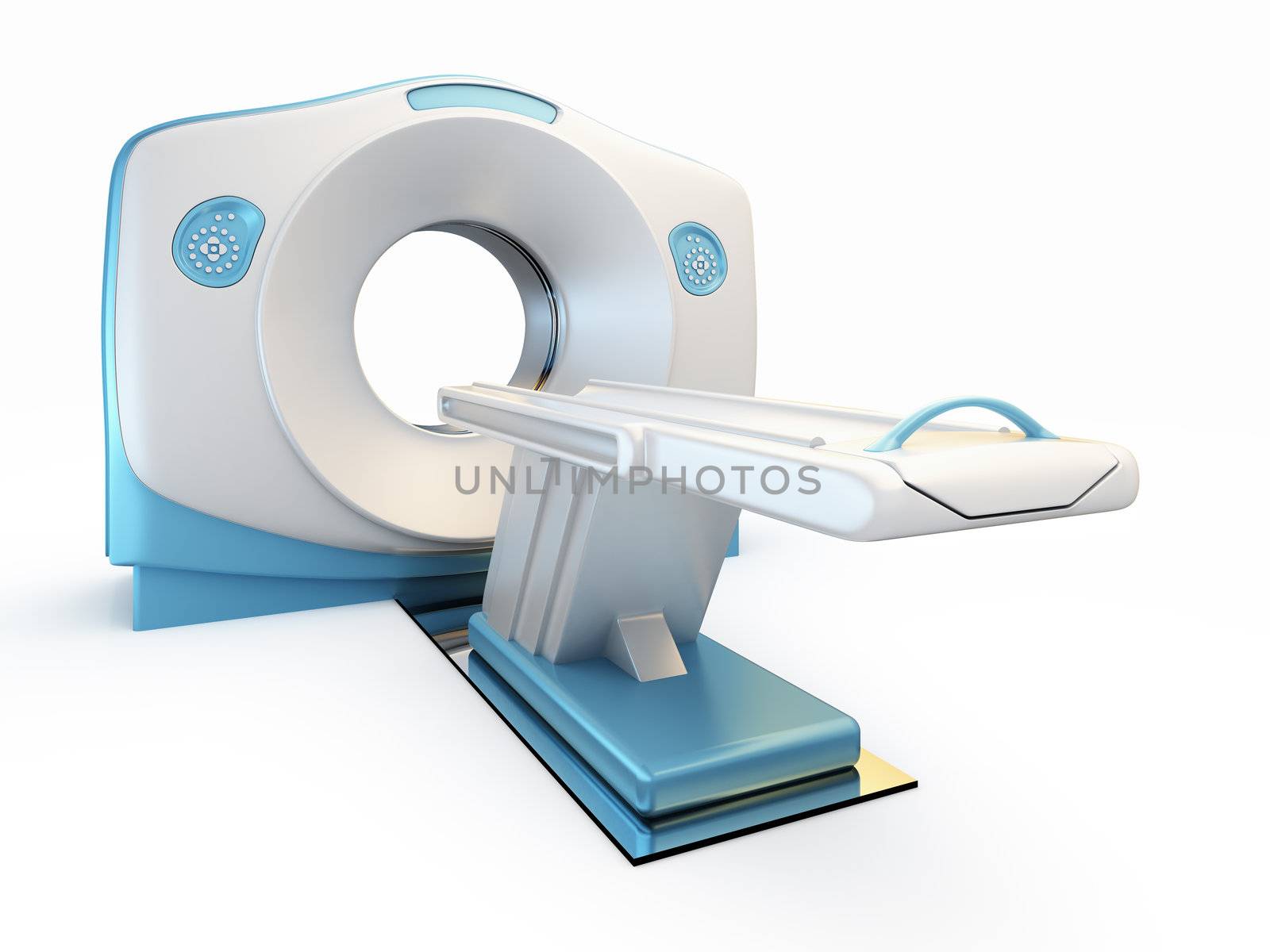 A 3D illustration of a MRI(Magnetic Resonance Imaging) scanner, isolated on white background.