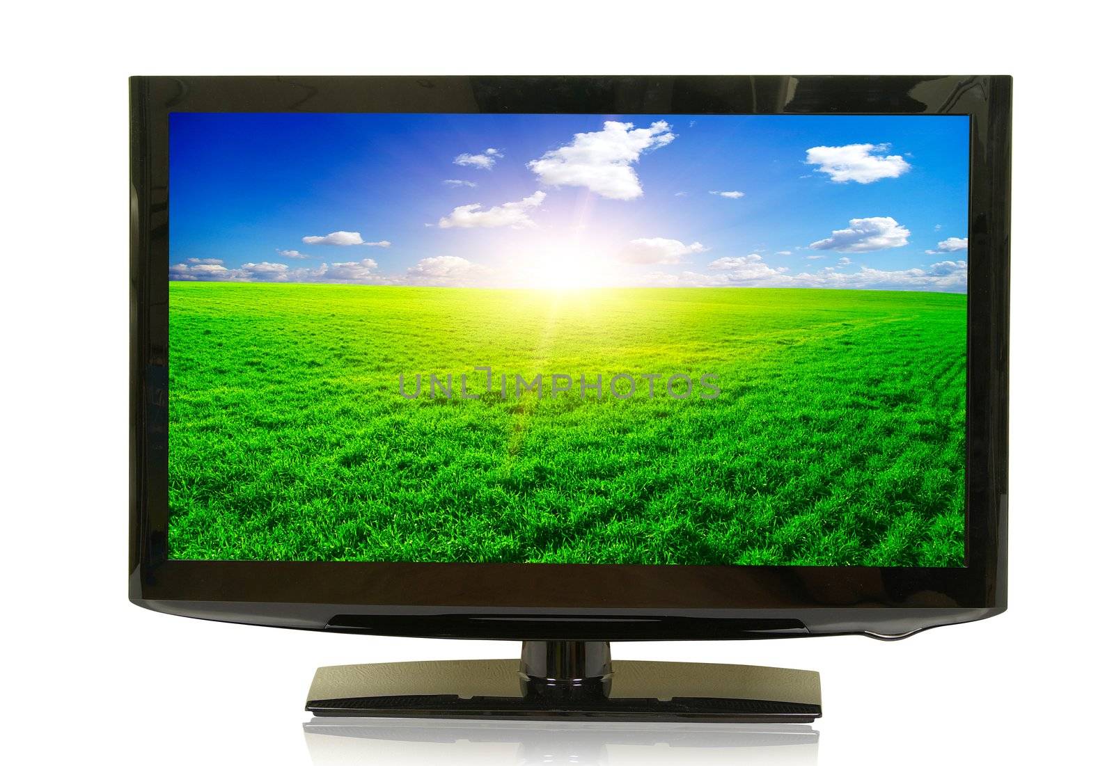 frontal view of widescreen lcd monitor isolated on white
