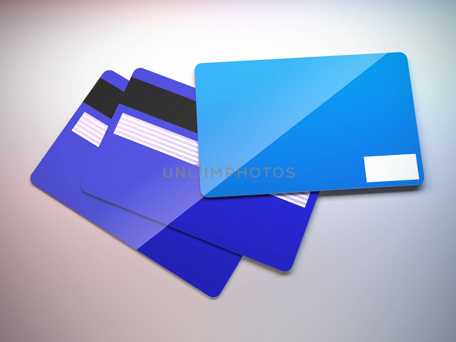 A 3d illustration of plastic credit cards.