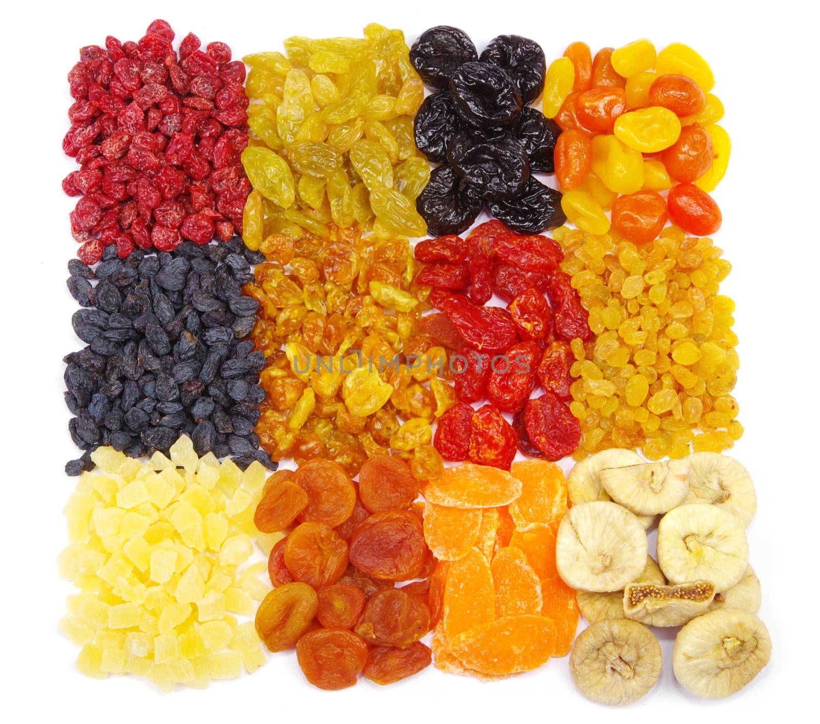 mix dried fruits collection on white