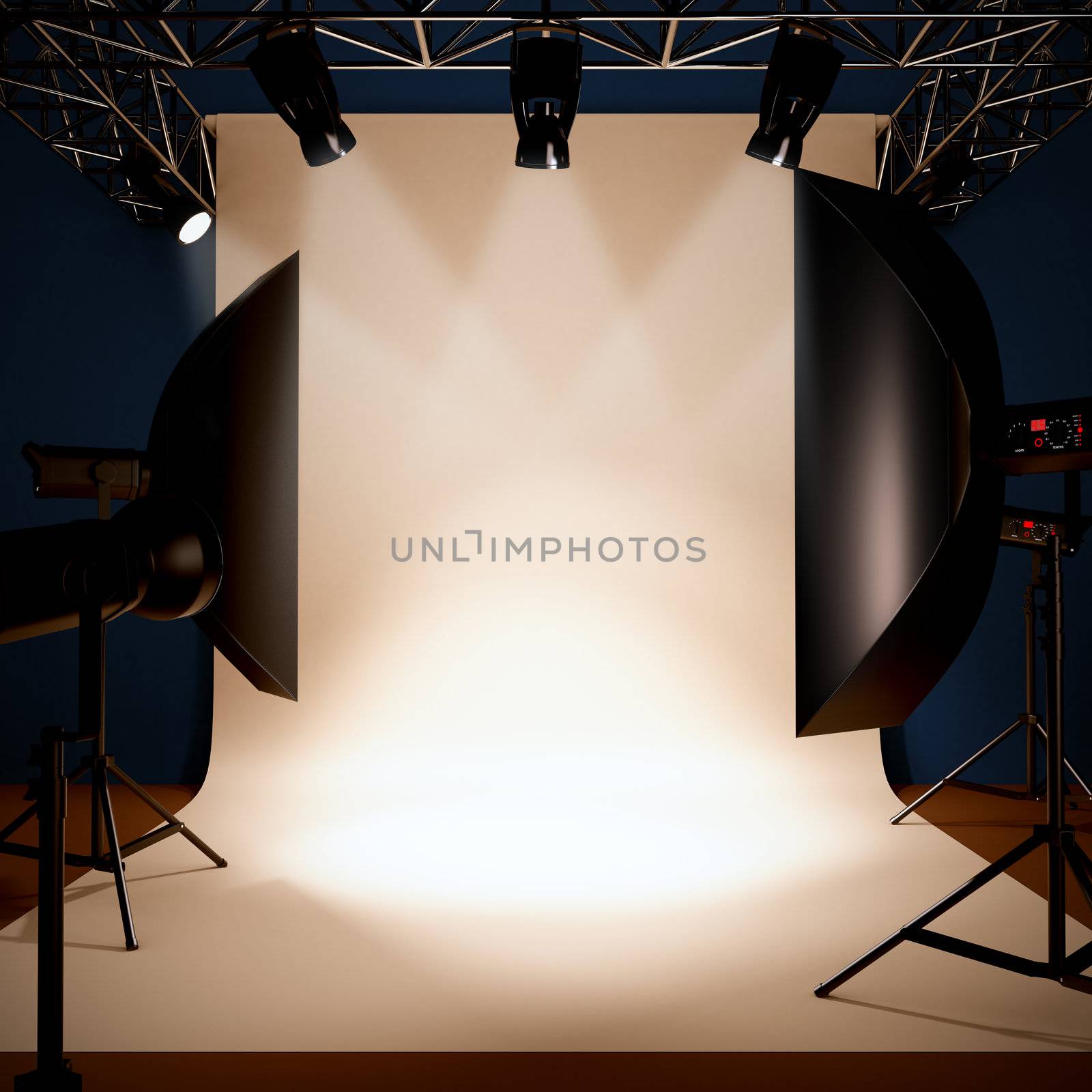 A 3d illustration of a photo studio background template.