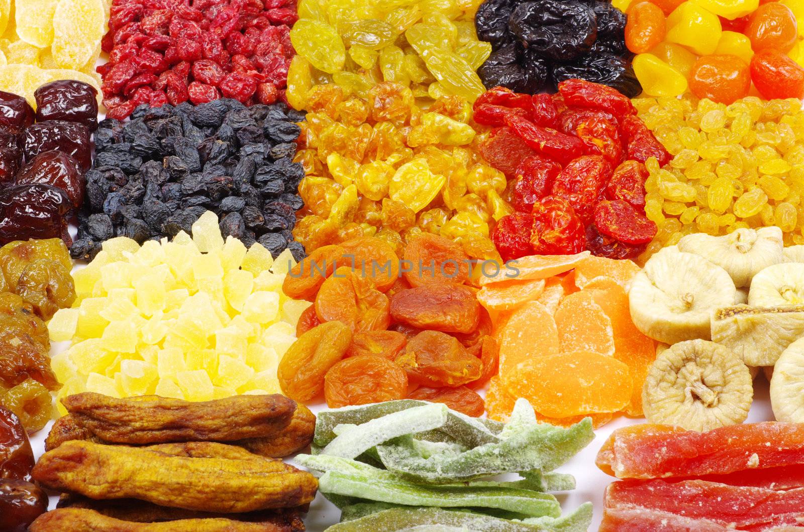 Background made of assorted dried fruits