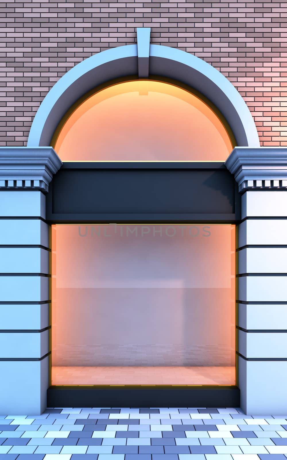 Classical empty storefront with the evening lighting. by _nav_