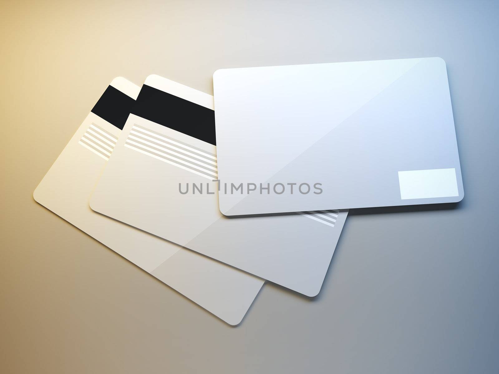 A 3d illustration of plastic credit cards.