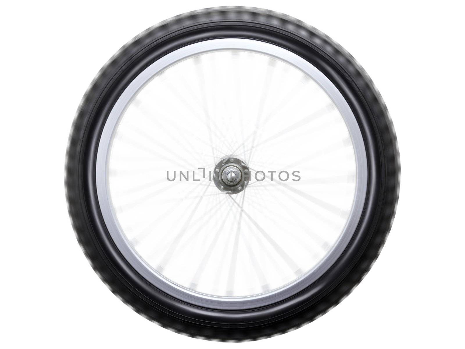 Spinning or rotating sport bicycle wheel isolated