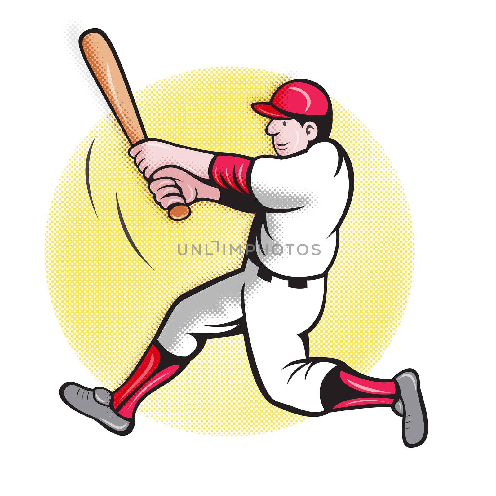 illustration of a baseball player batting cartoon style isolated on white