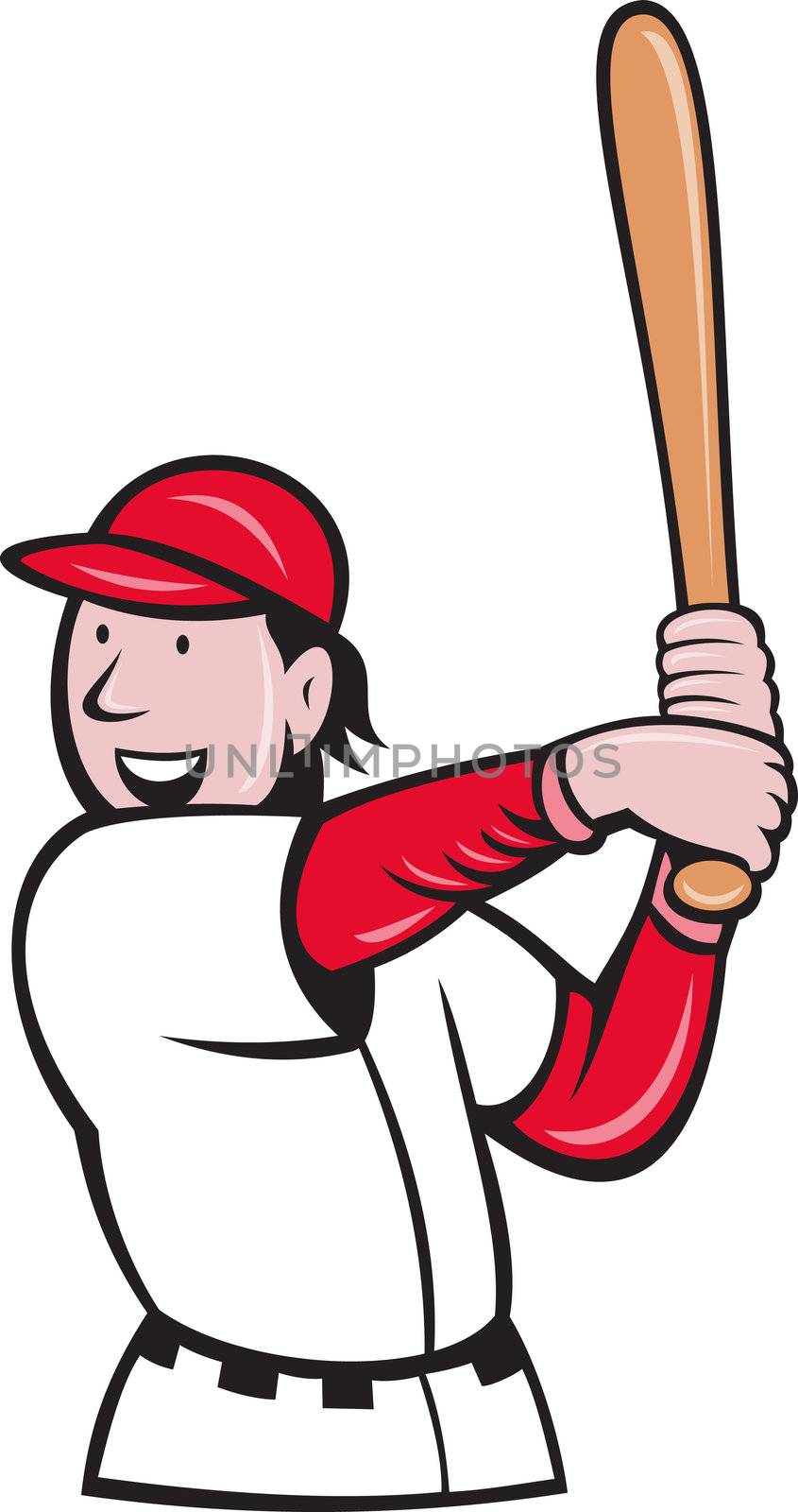 illustration of a baseball player batting cartoon style isolated on white