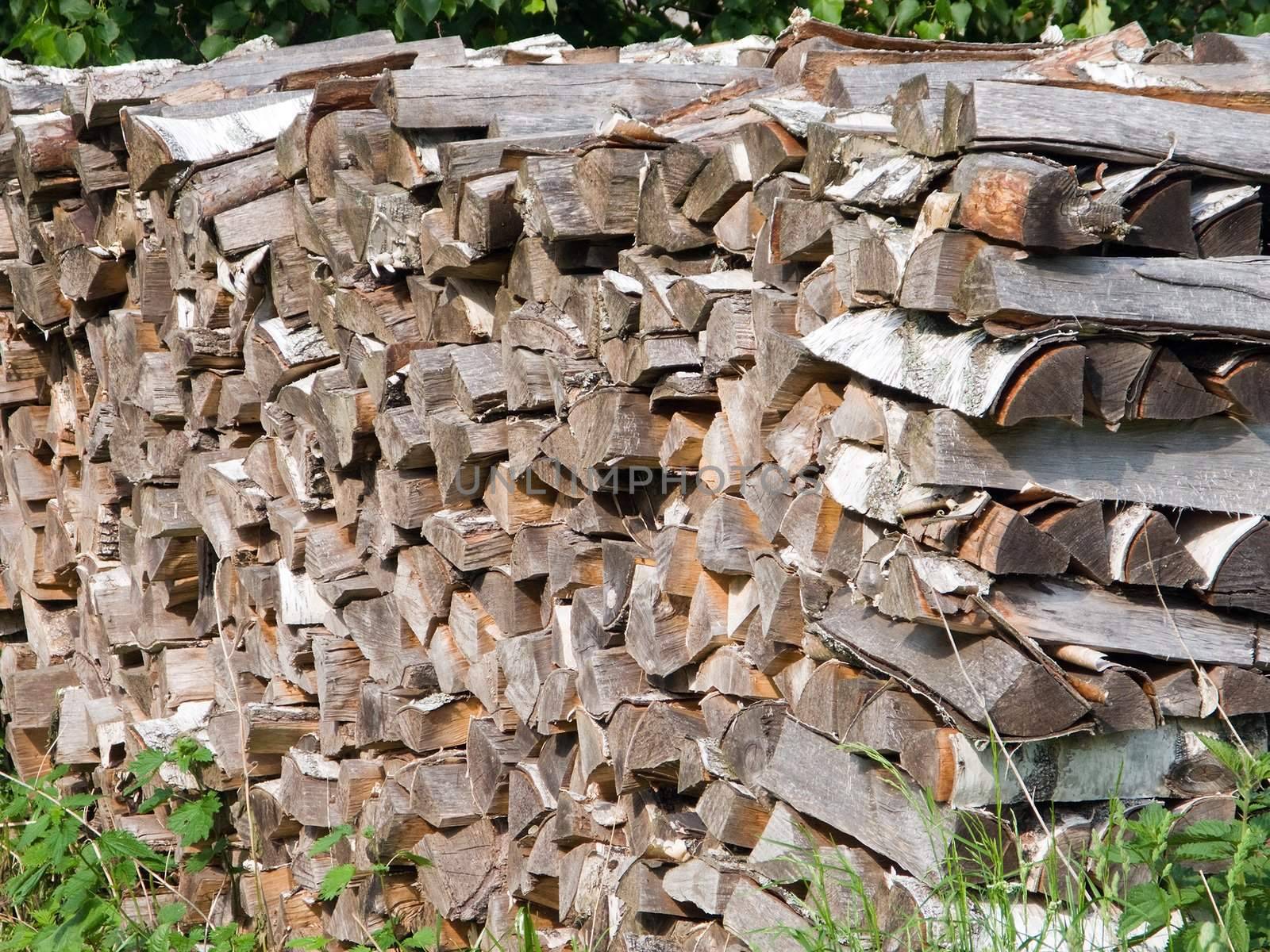 Stack of wood log or heap of lumber firewood