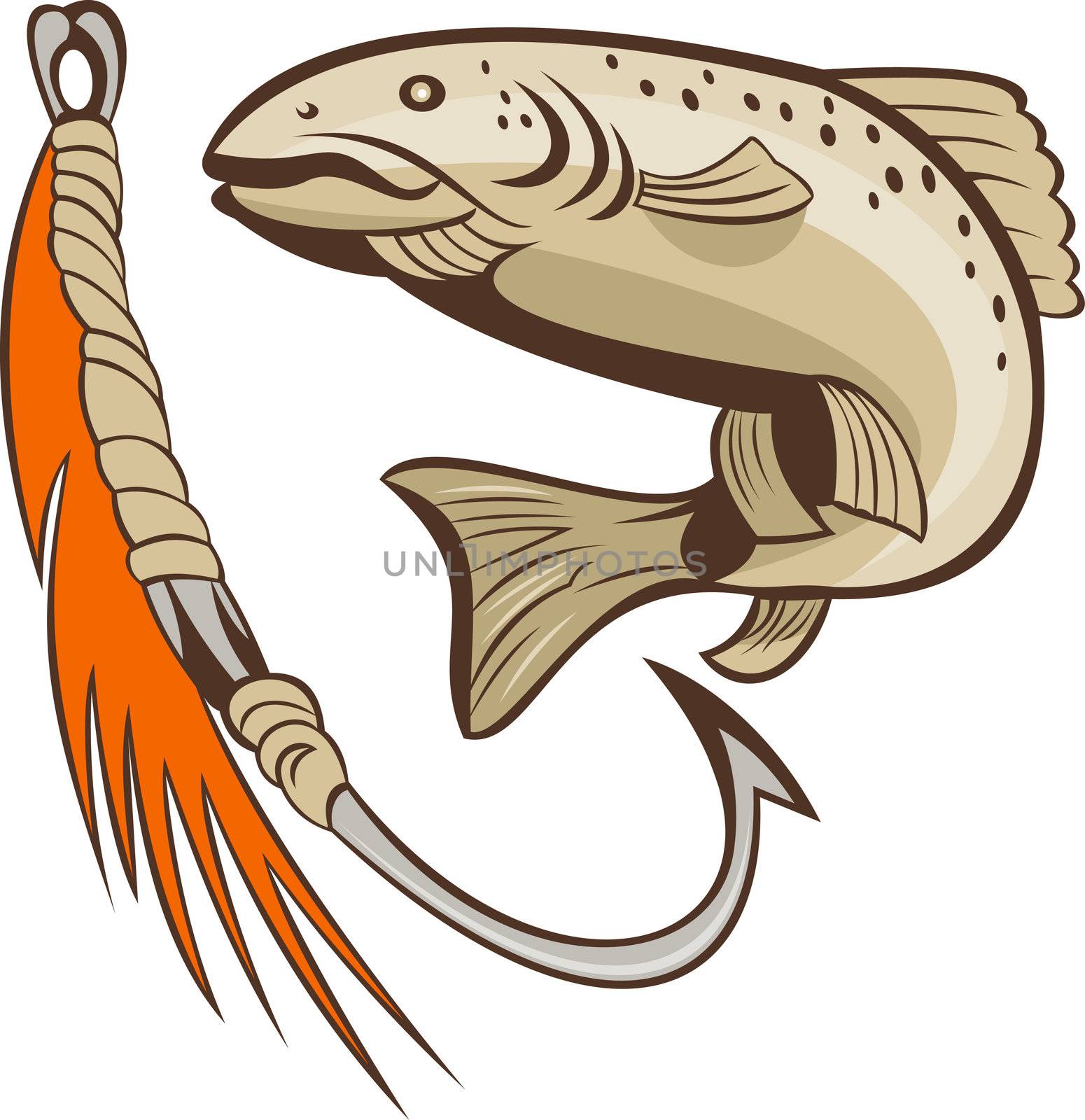 illustration of a trout fish and fishing hook lure bait